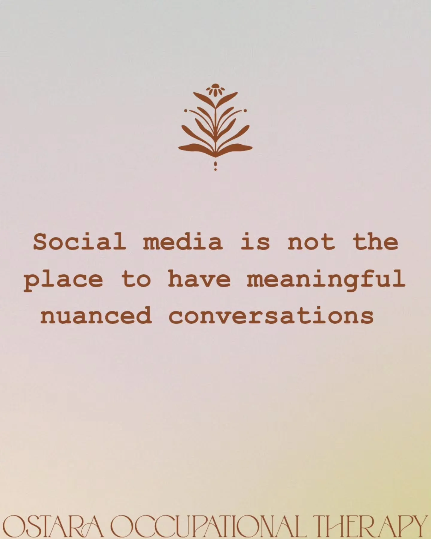 This might seem counter intuitive coming from someone who uses IG, but....

Social media is not the place for meaningful, nuanced conversations.
Even about the things I speak about here.

Matrescence.
Motherhood.
Mental health.
Parenting.
Nervous sys