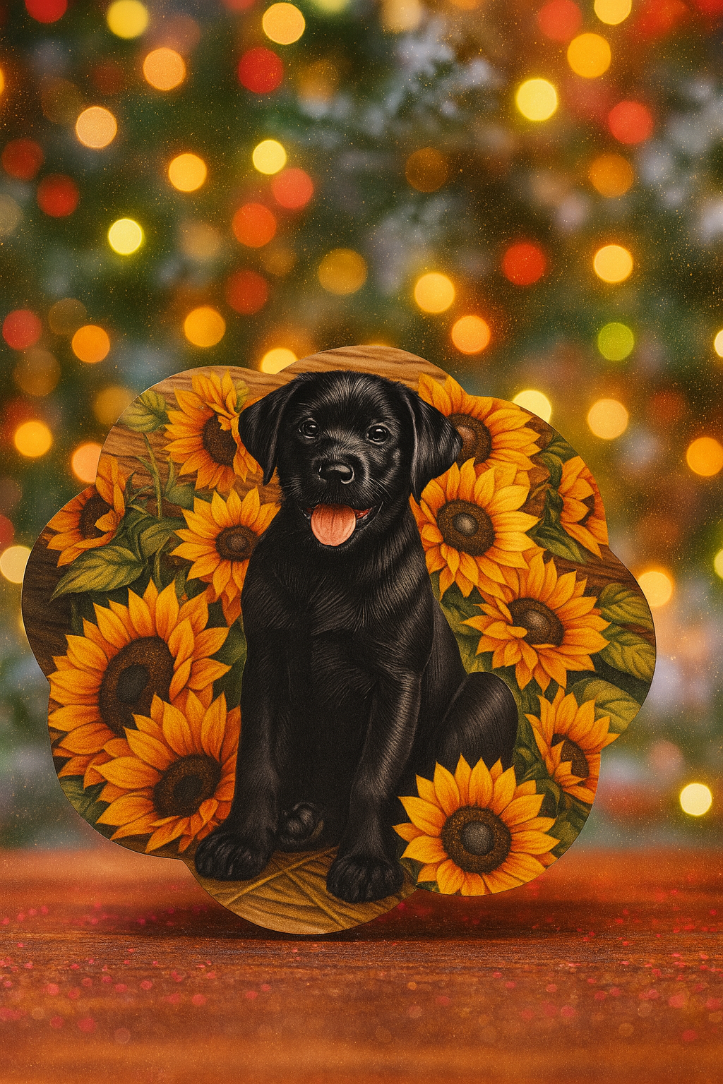Sunflower Puppy Wooden Sublimation Coaster