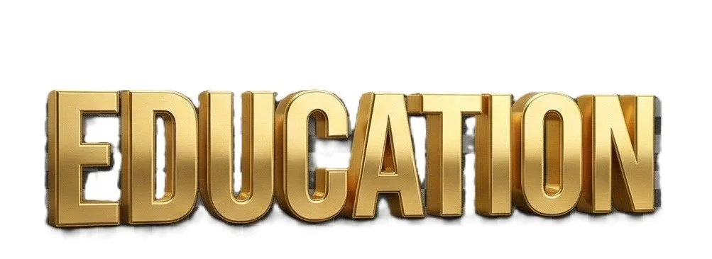 Gold 3D text spelling 'EDUCATION' on a white background.