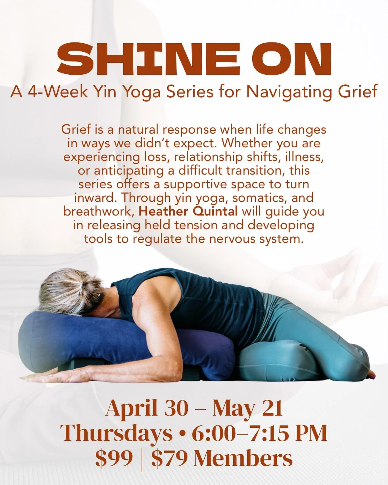 Grief is part of being human.

It can arise from loss, illness, relationship changes, or when life simply doesn&rsquo;t unfold the way we expected.
Often we carry those emotions quietly in the body.

Shine On is a 4-week series designed to create spa