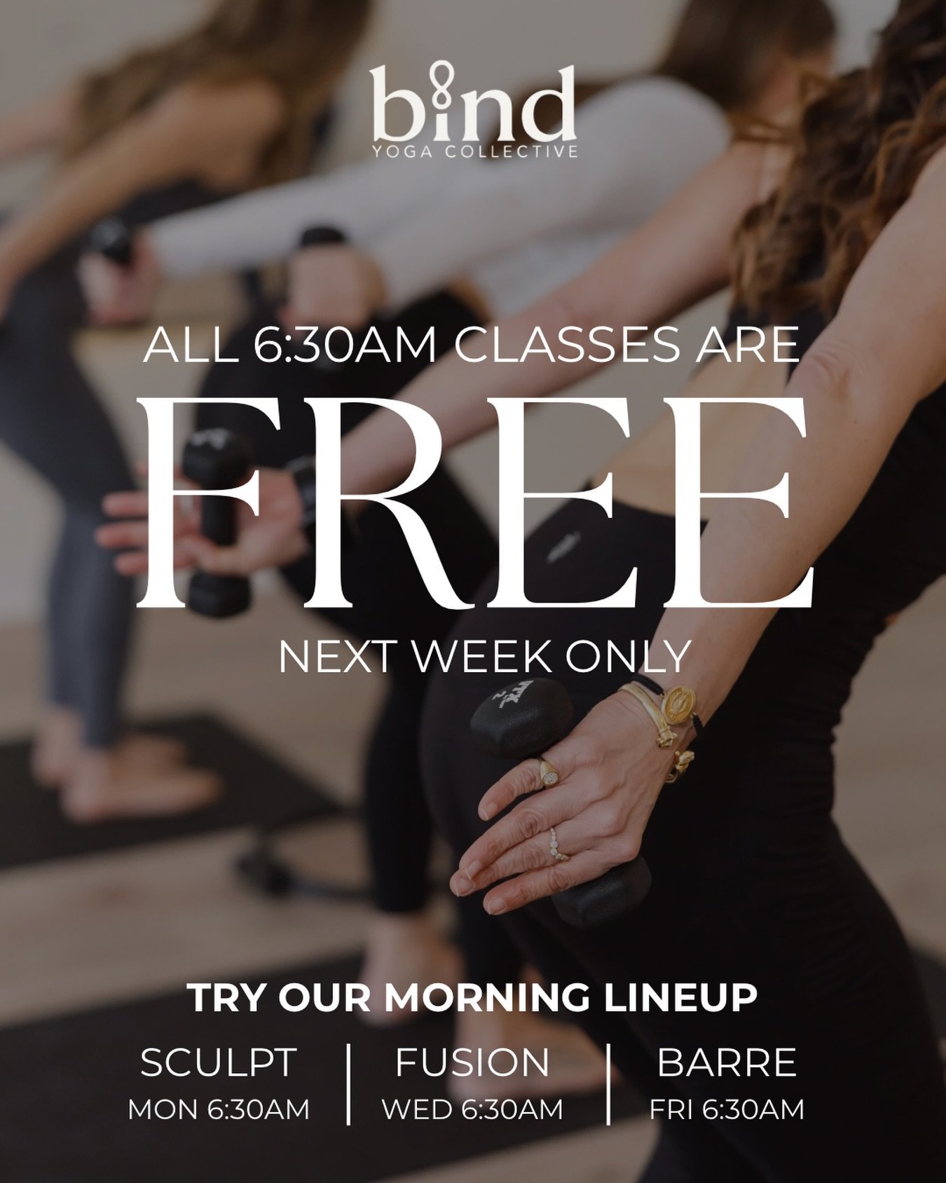 FREE 6:30AM classes next week ☀️

We&rsquo;ve shifted our weekday morning classes to 6:30AM for the summer and to celebrate, they&rsquo;re FREE all next week.

Come try our early morning lineup: &bull;SCULPT with Heather @heatherquintalyoga 
&bull;FU