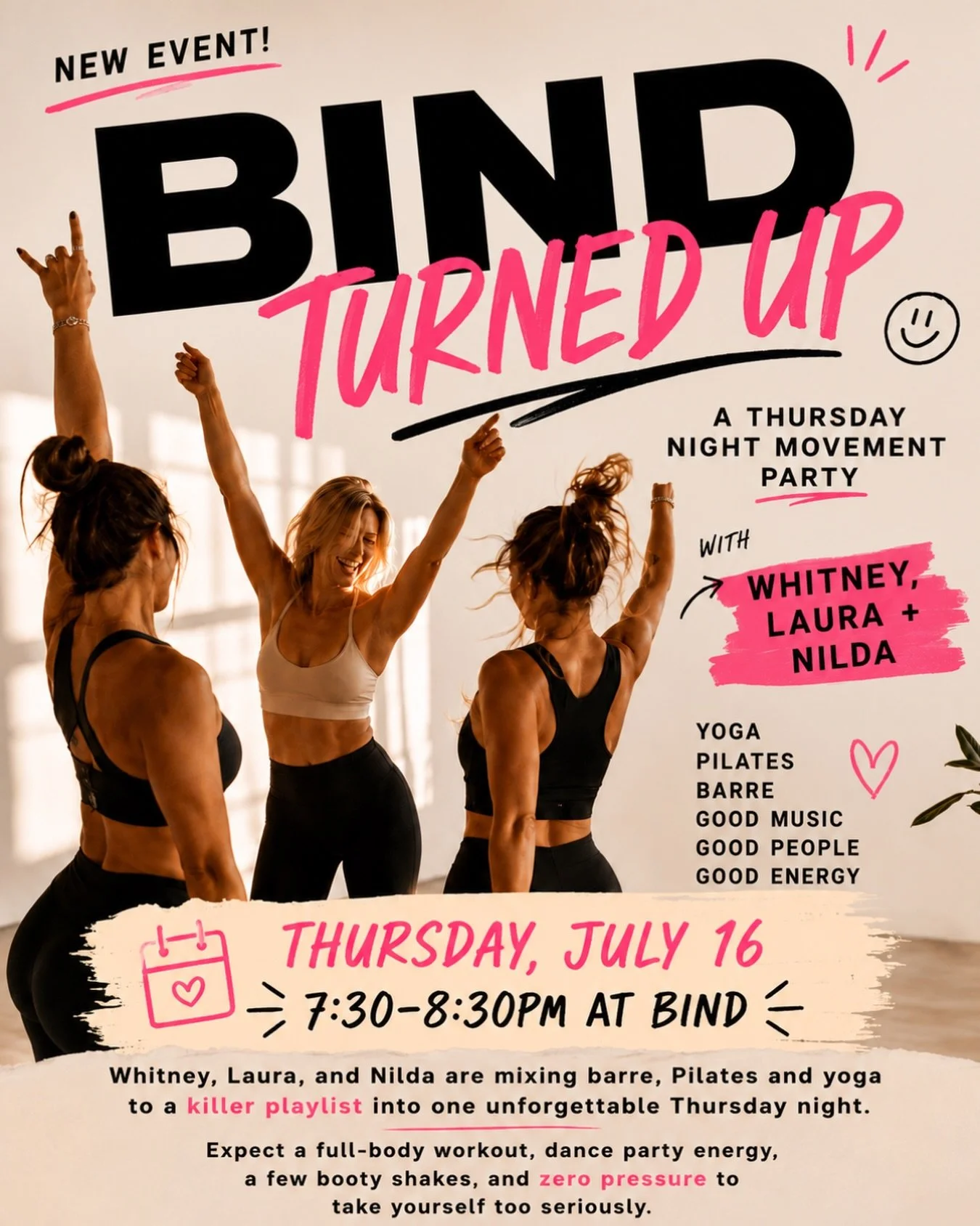 The summer workout dance party you didn&rsquo;t know you needed. 💃✨

Grab your ticket (and your girls) and join us next Thursday night to let loose! Expect a full-body workout, great music, lots of laughs, and just enough booty shakes. No experience