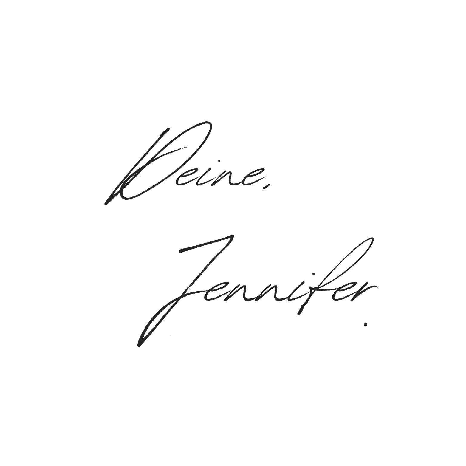 Weißer Text „Deine Jennifer“ in der Mitte, geschrieben in einer eleganten, künstlerischen Schriftart.