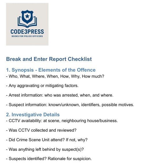 Break and Enter Report Checklist