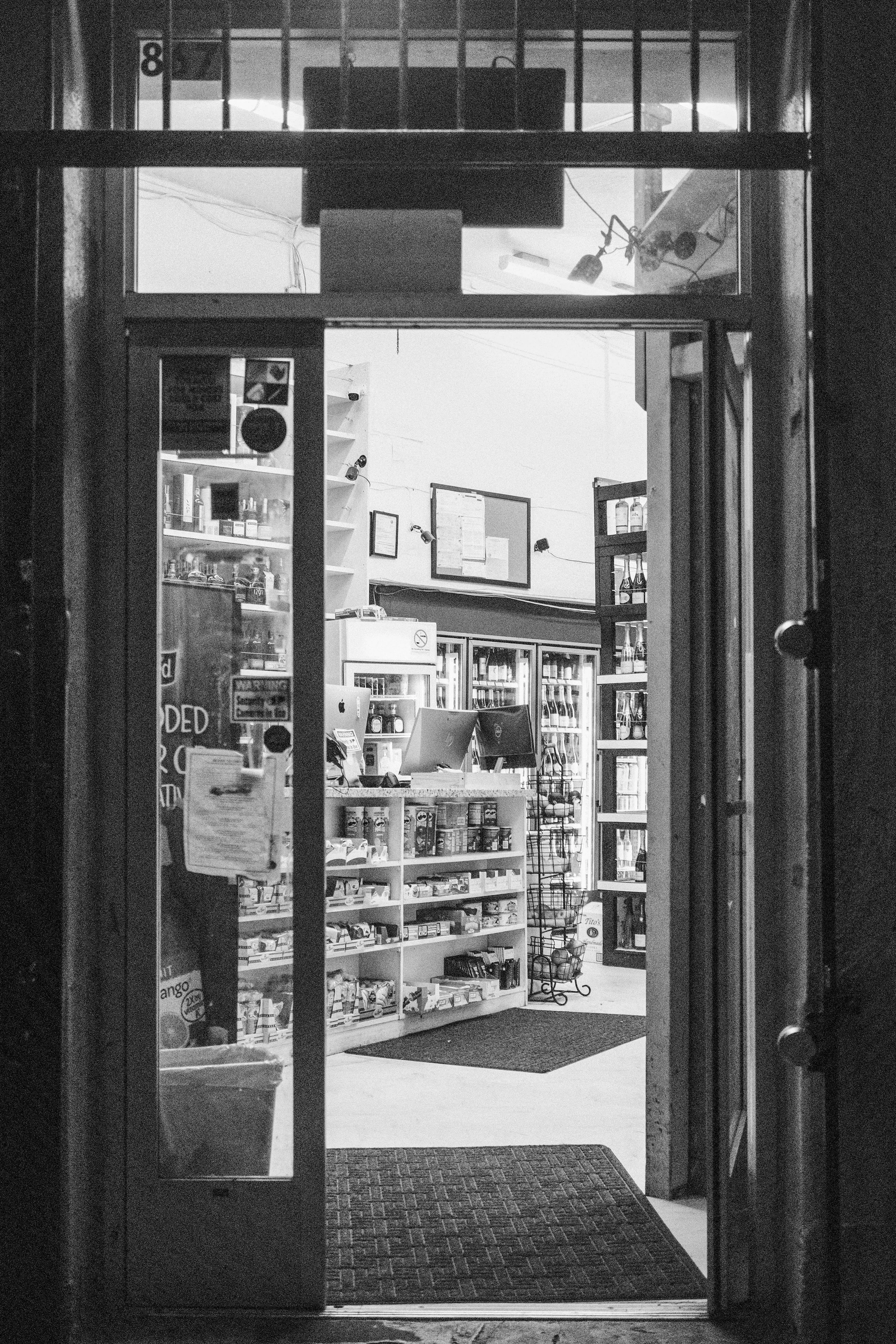Corner-store doorway and street details in San Francisco