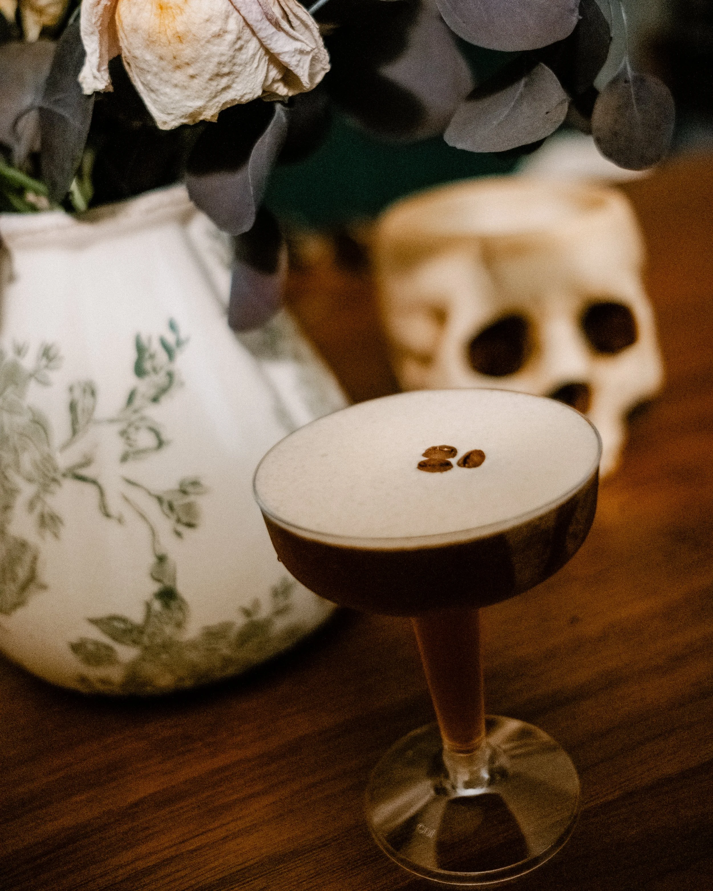 A café drink and tabletop details