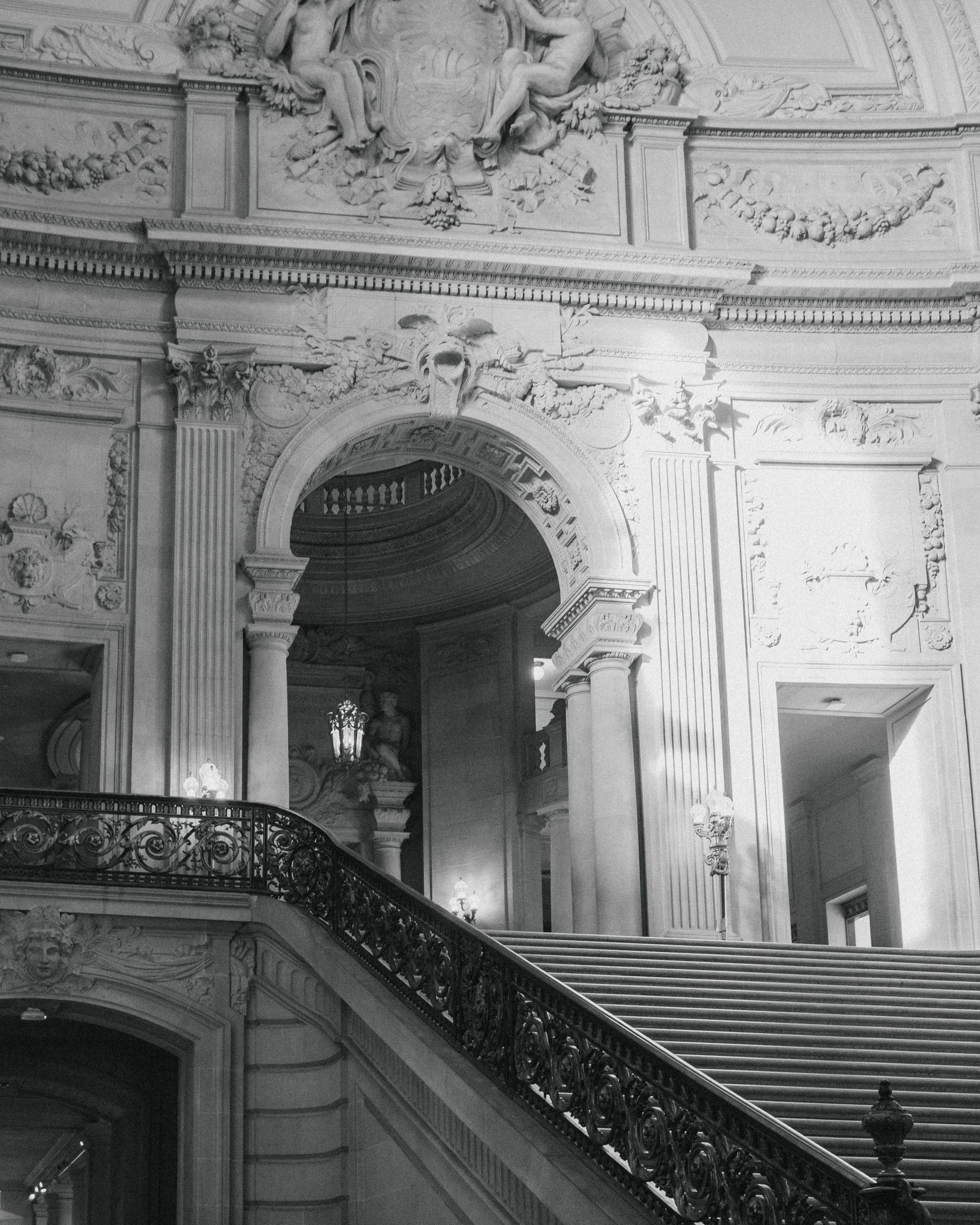 Black and white ornate interior staircase