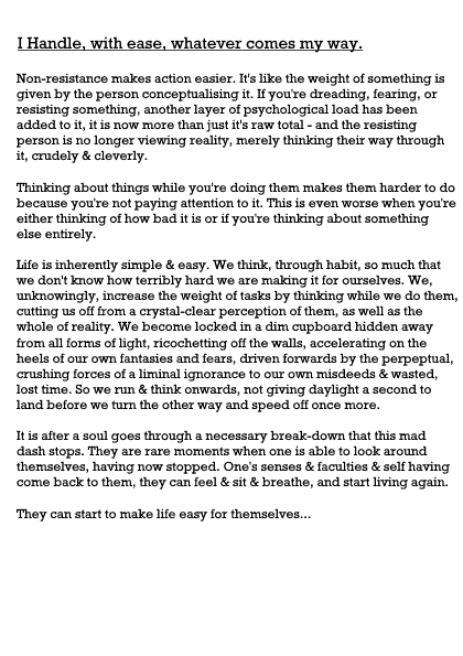 A page of text with a motivational message about handling challenges, resistance, perceptions, and self-awareness.