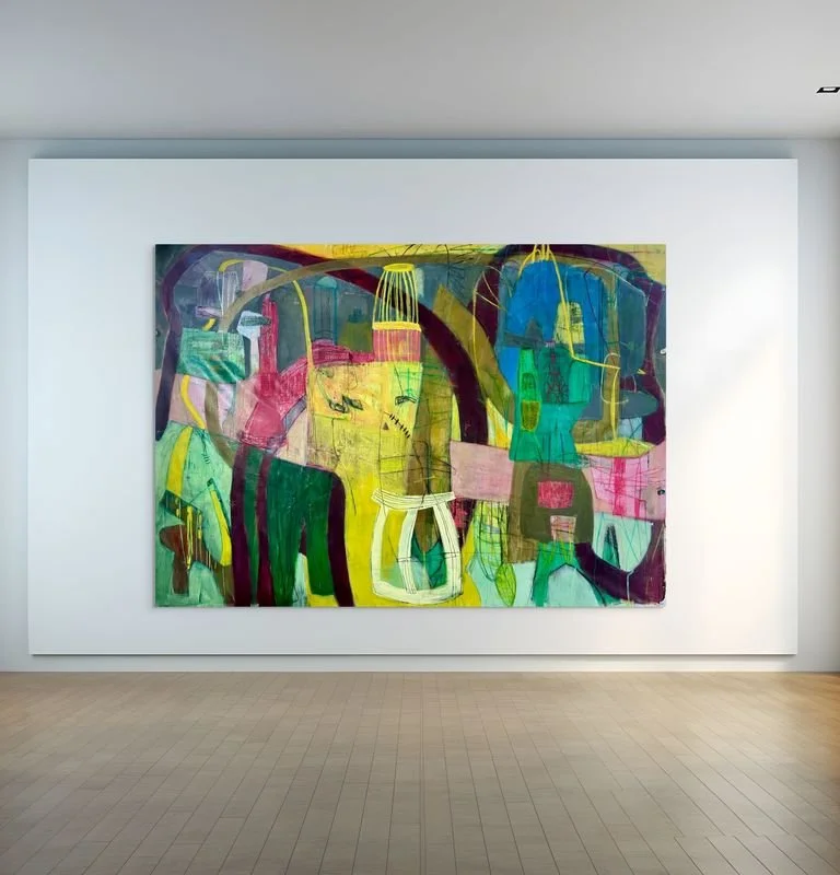 Bird Cage. 2025. Mixed media on canvas — 64” x 88”