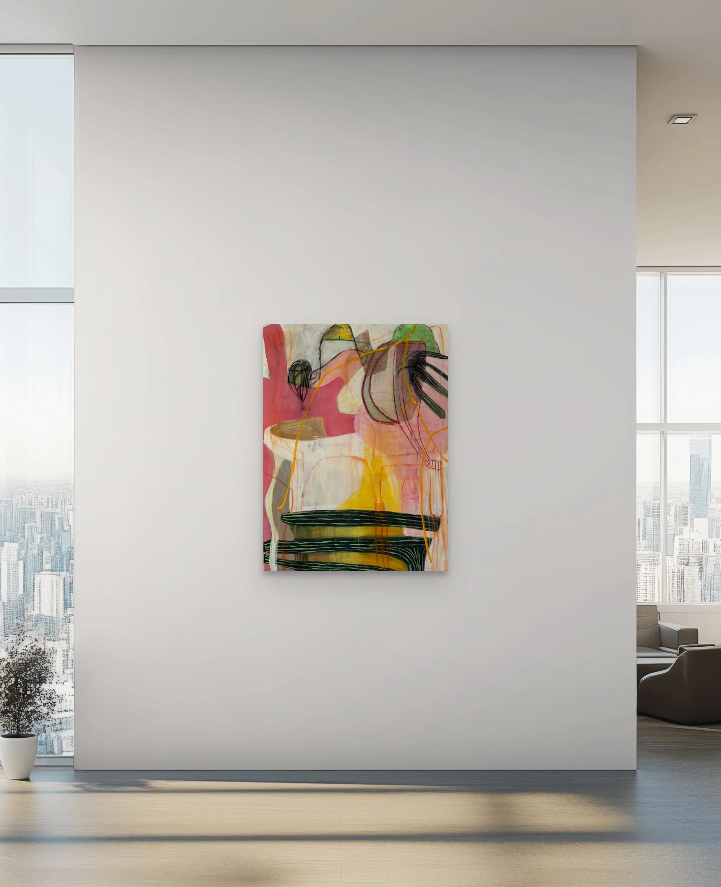 Hijinks. 2026. Mixed media on canvas - 48” x 36”.