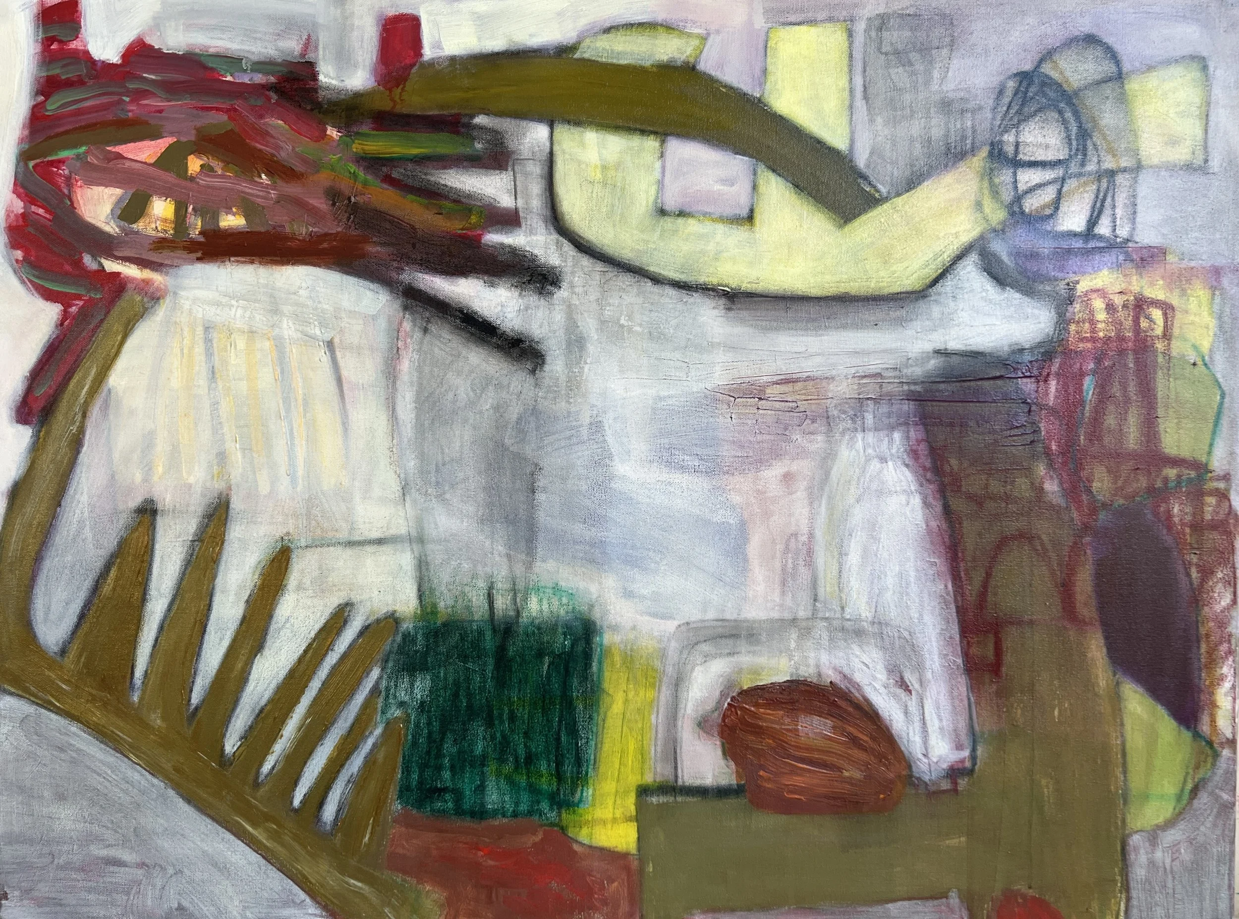King for a Day. 2025. Acrylic, graphite, pastel, ink, crayon on canvas — 30in x 40in