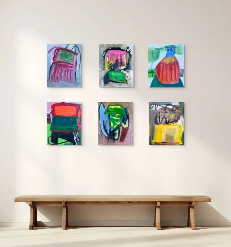 Portrait Gallery. 2025. Mixed media on canvas- 20” x 16” each of 6