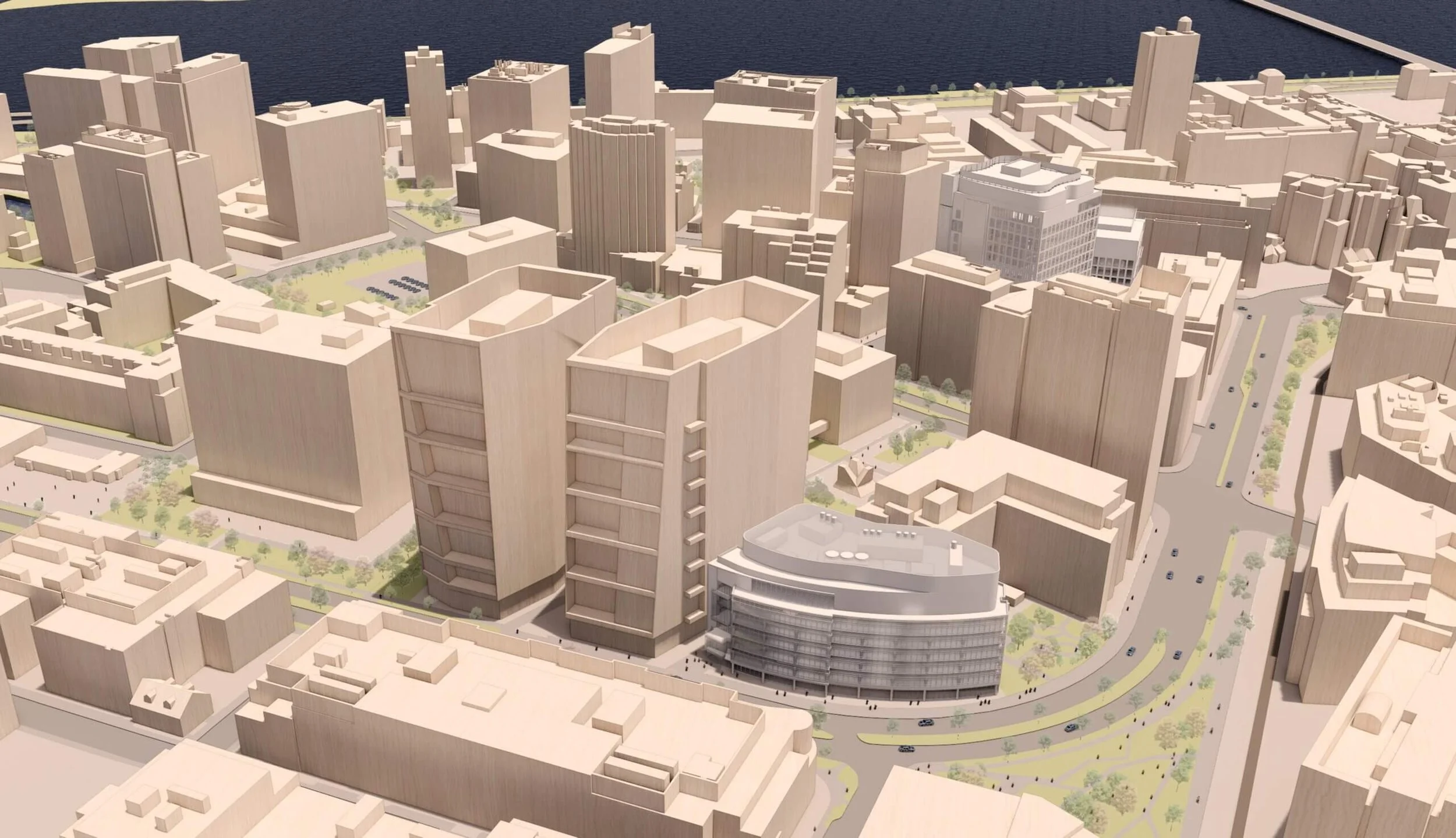 A 3D model of Kendall Square development, including 290 Binney Street.