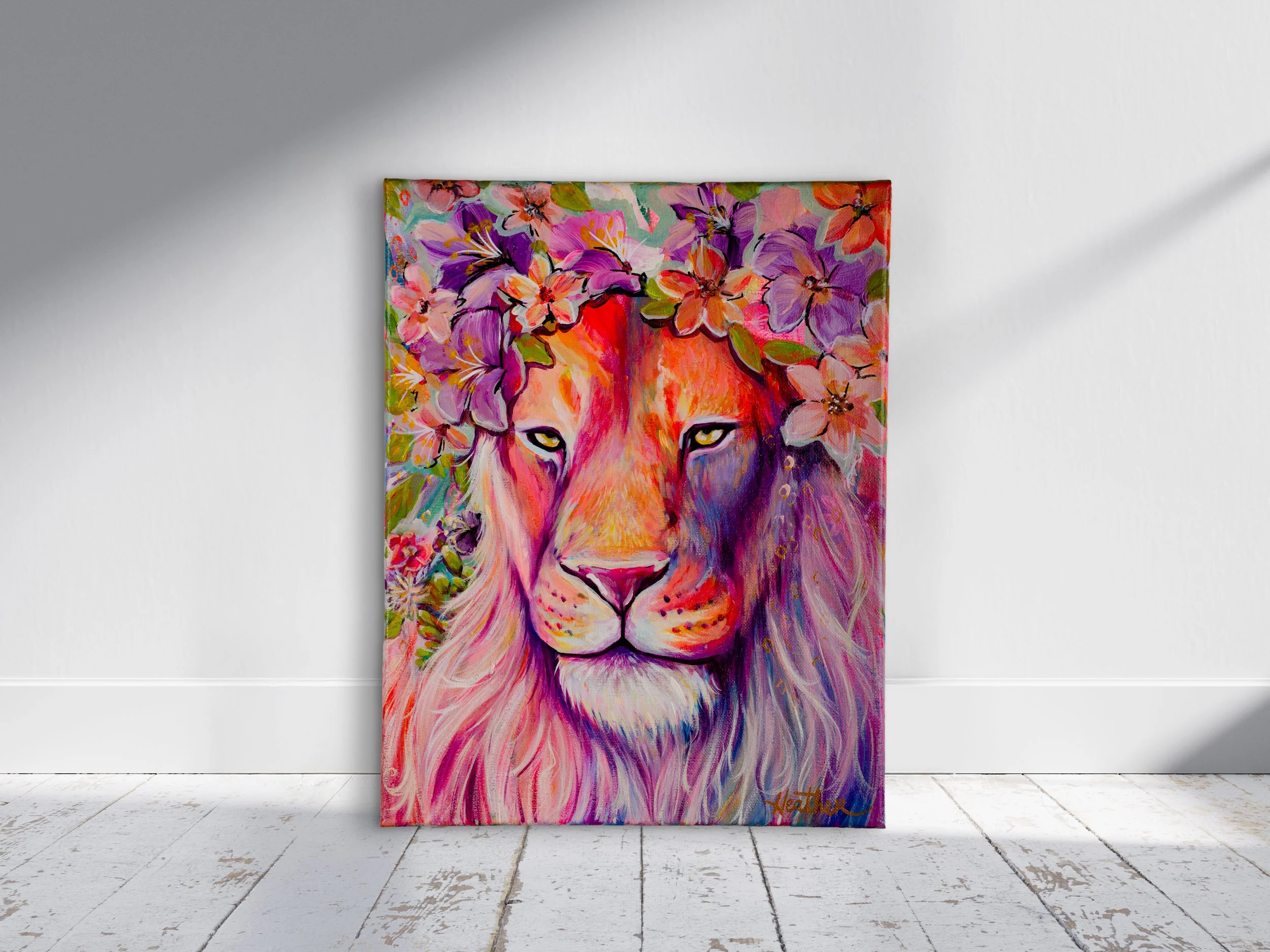 "Floral Lion" (Original Acrylic Painting 11x14)