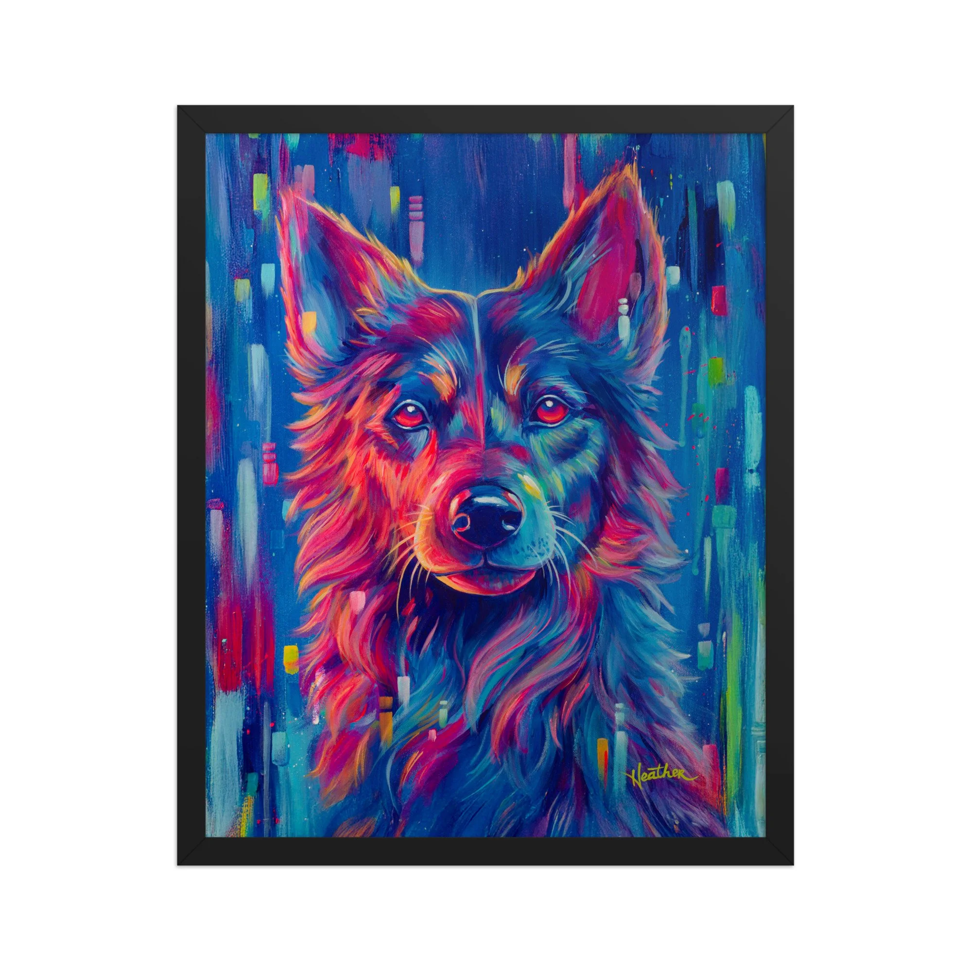 "Neon Cyber Pup" (Framed Print)