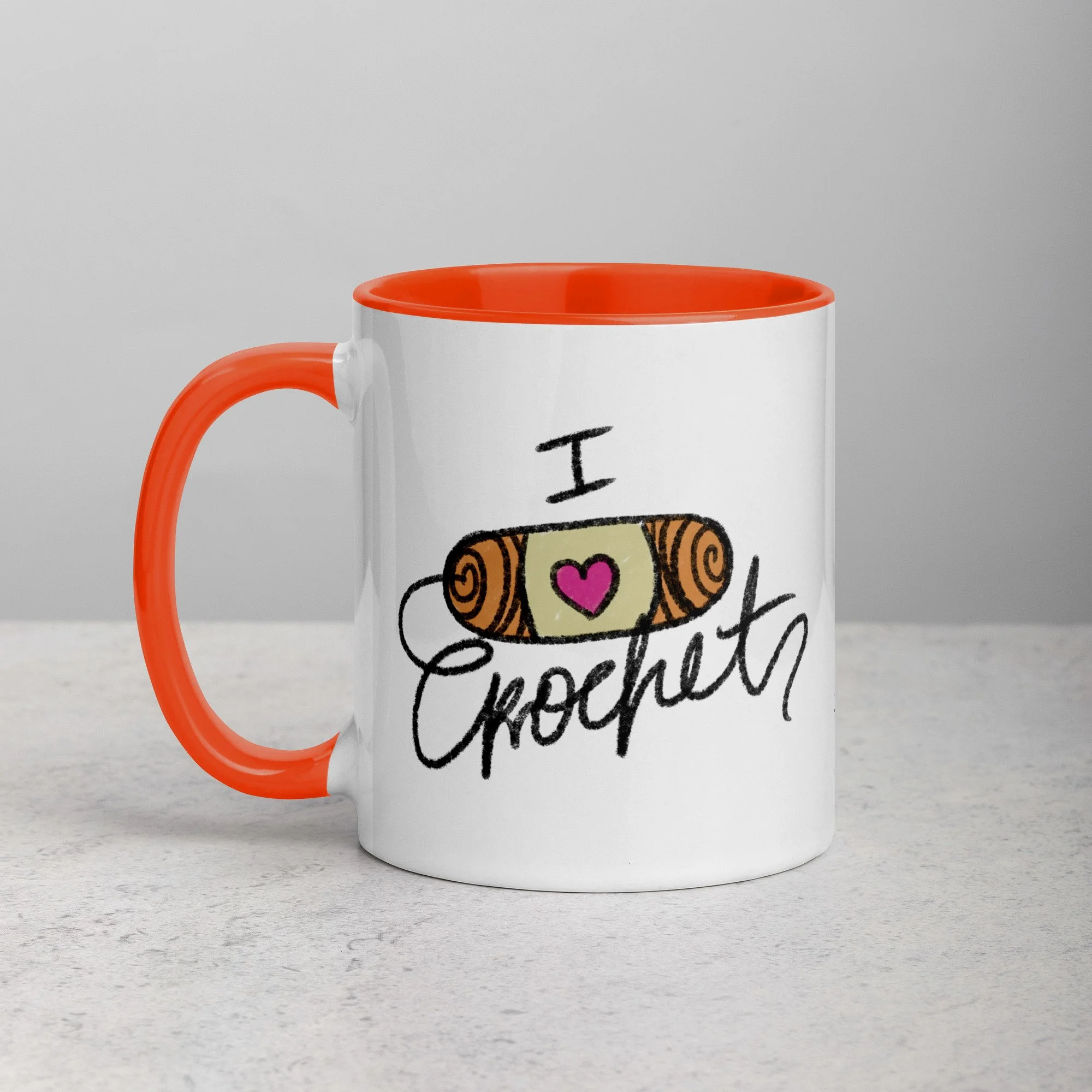 Orange "I Love Crochet" Mug with Color Inside