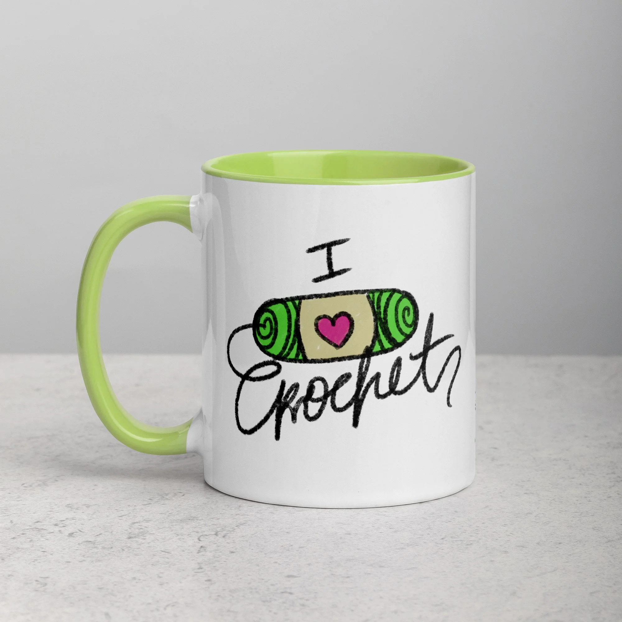 Green "I Love Crochet" Mug with Color Inside