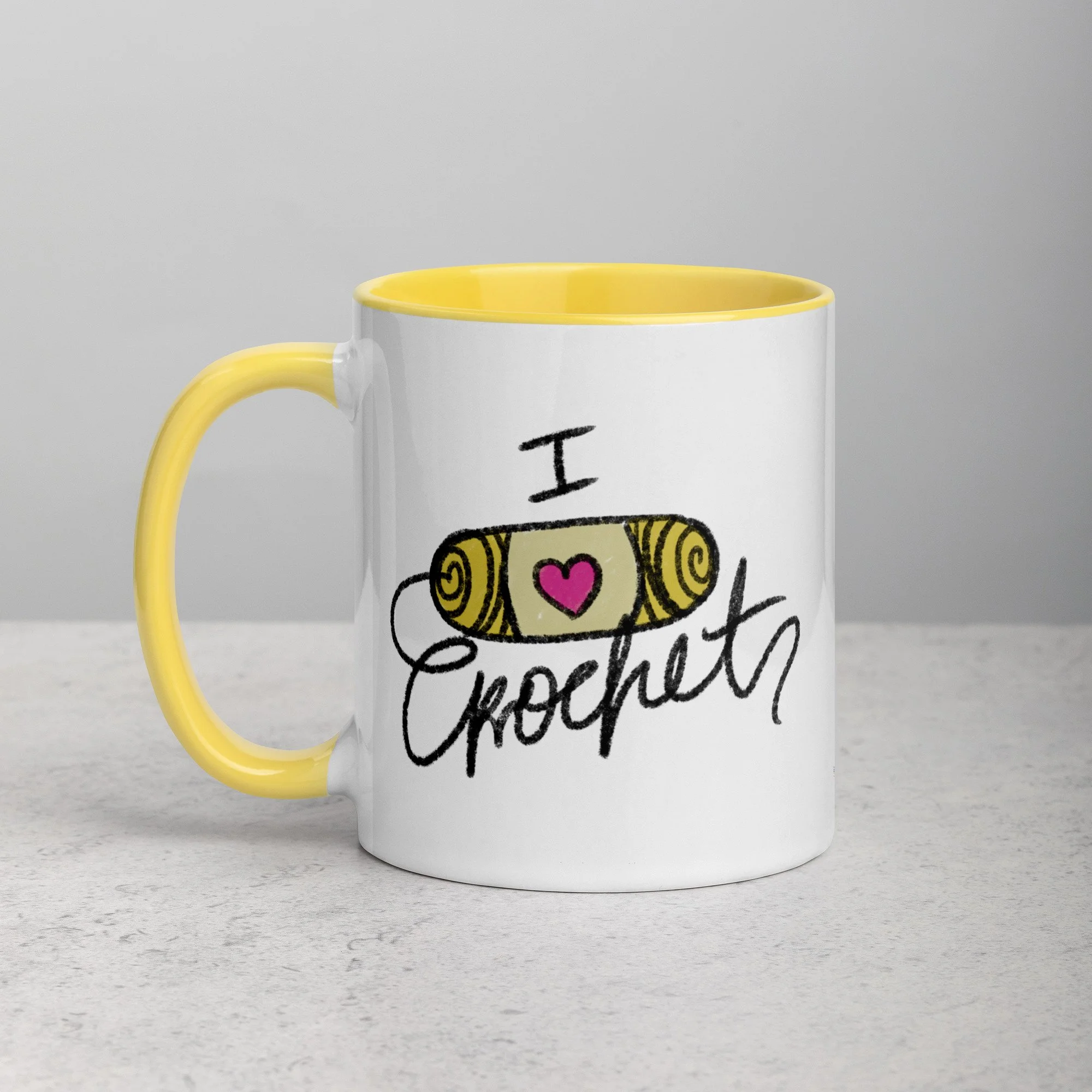 Yellow "I Love Crochet" Mug with Color Inside