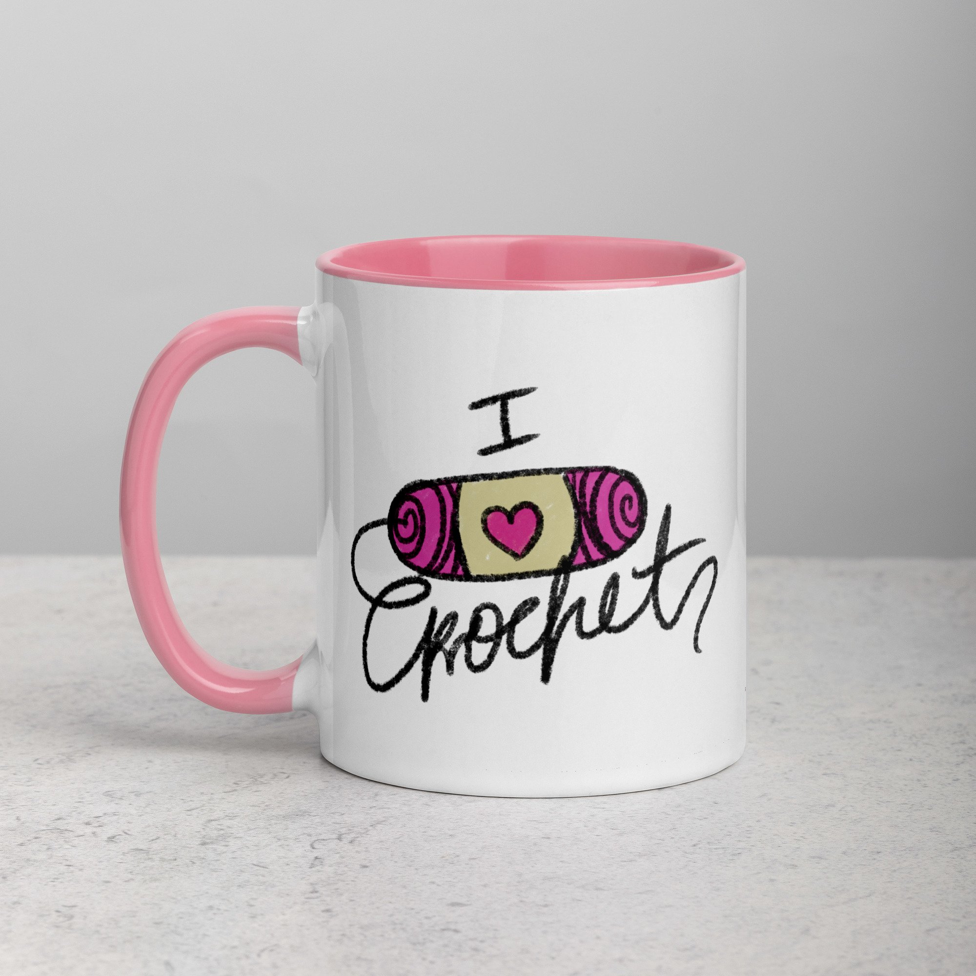 Pink "I Love Crochet" Mug with Color Inside