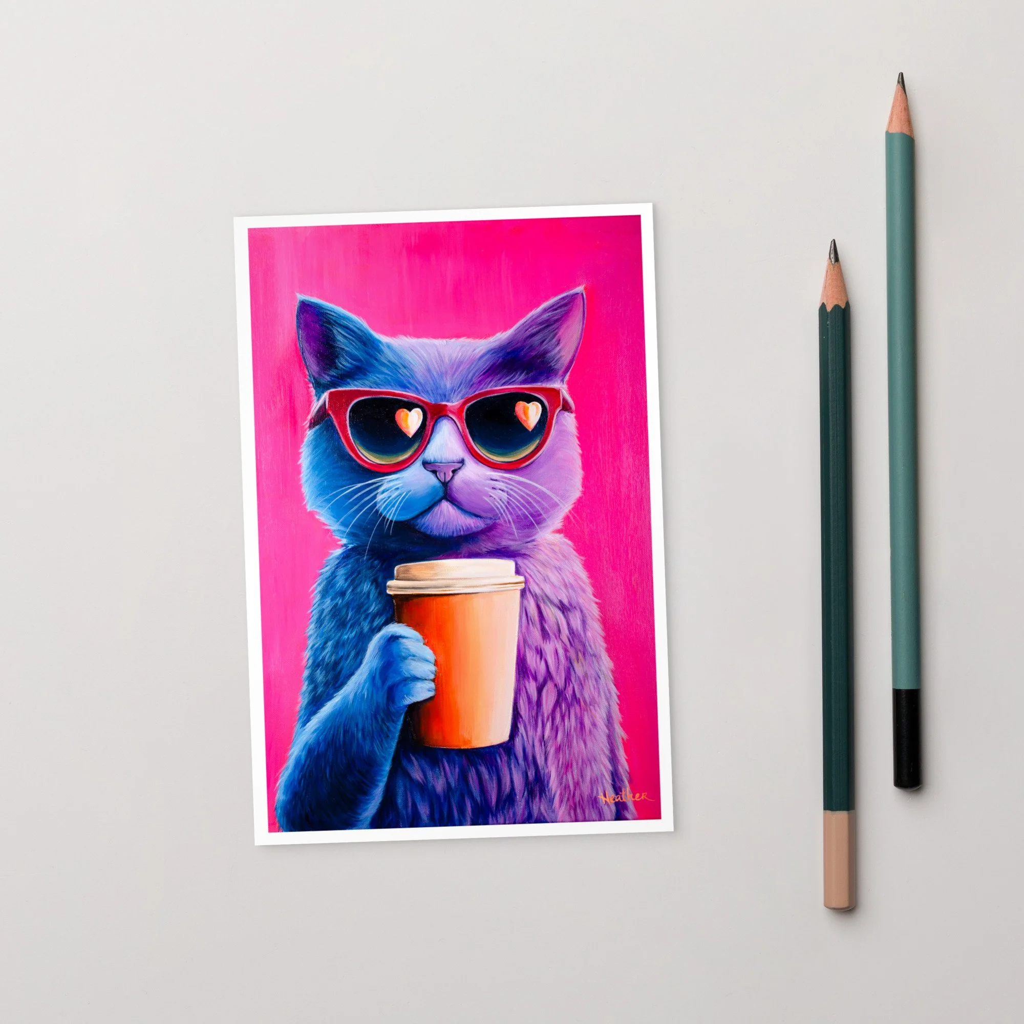 "Cat Sipping Coffee" Postcard