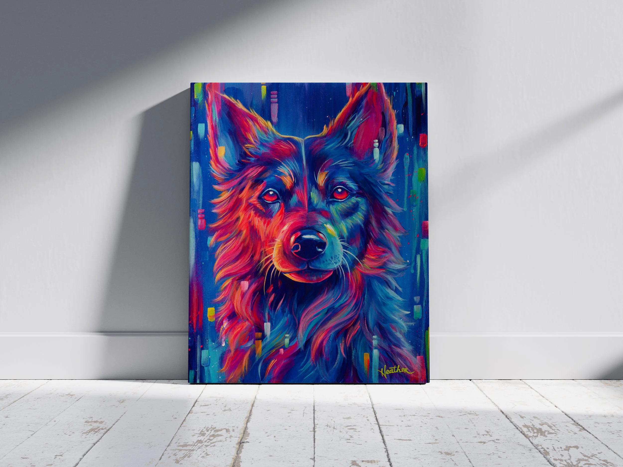 "Neon Cyber Pup" (Original Acrylic Painting 11x14)