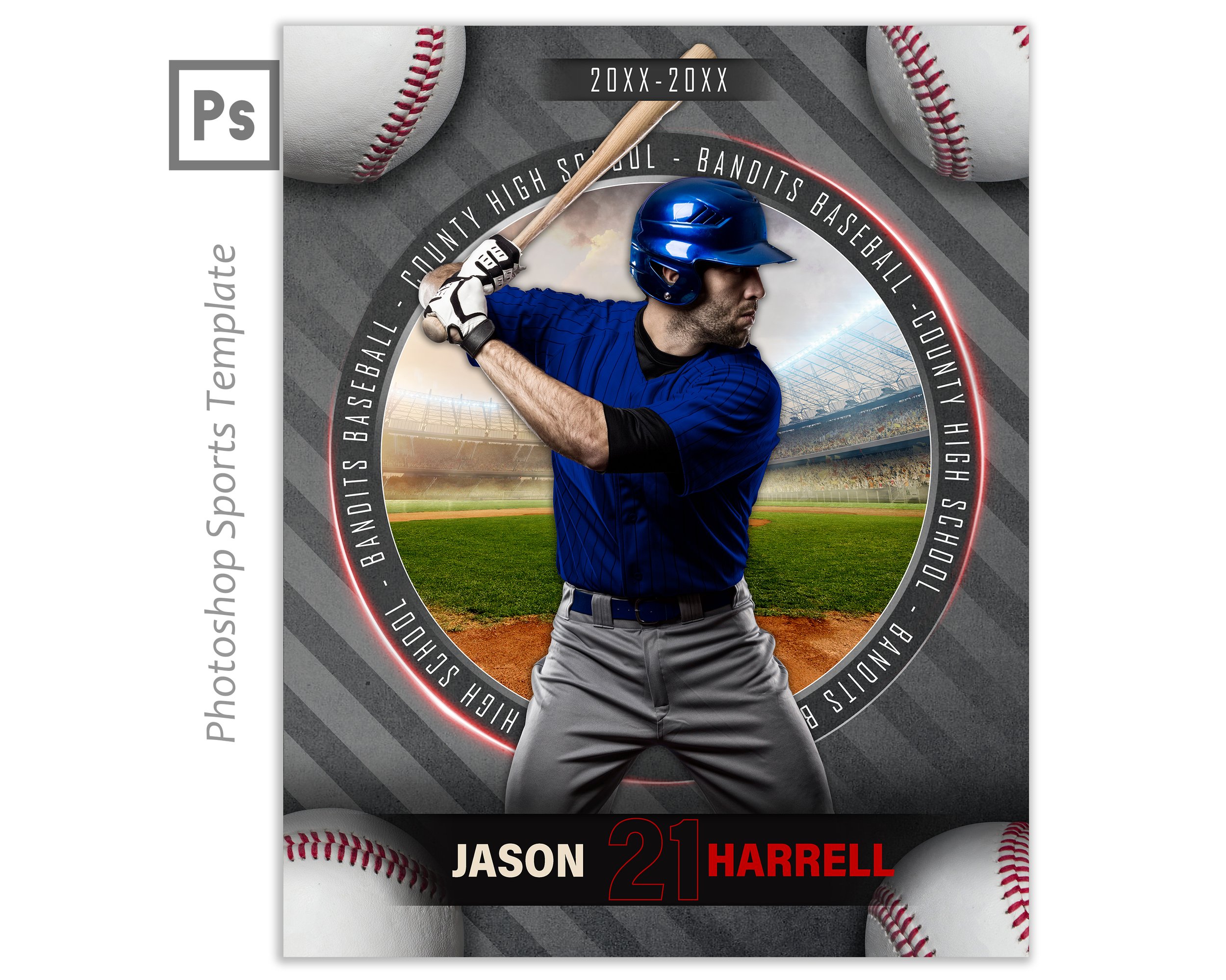 Baseball-Softball Center Sport (16x20 Photoshop Template)