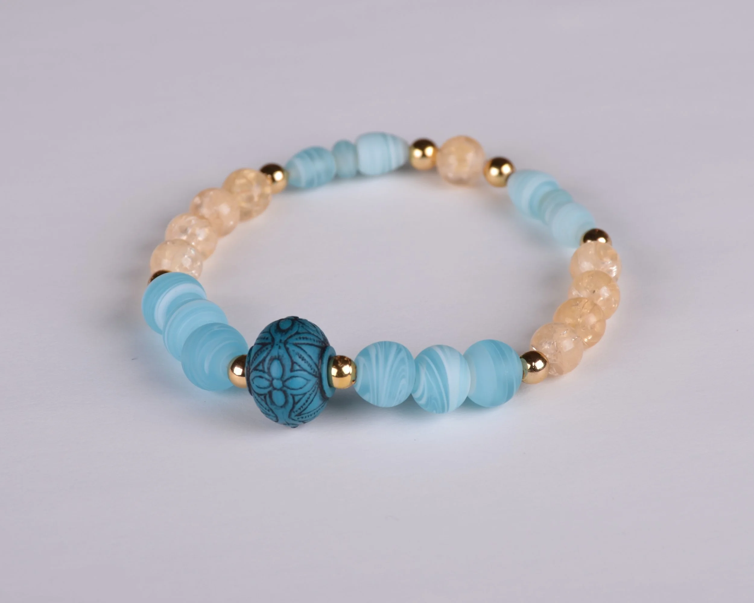 Dark Blue Ornate Glass & Bead Bracelet