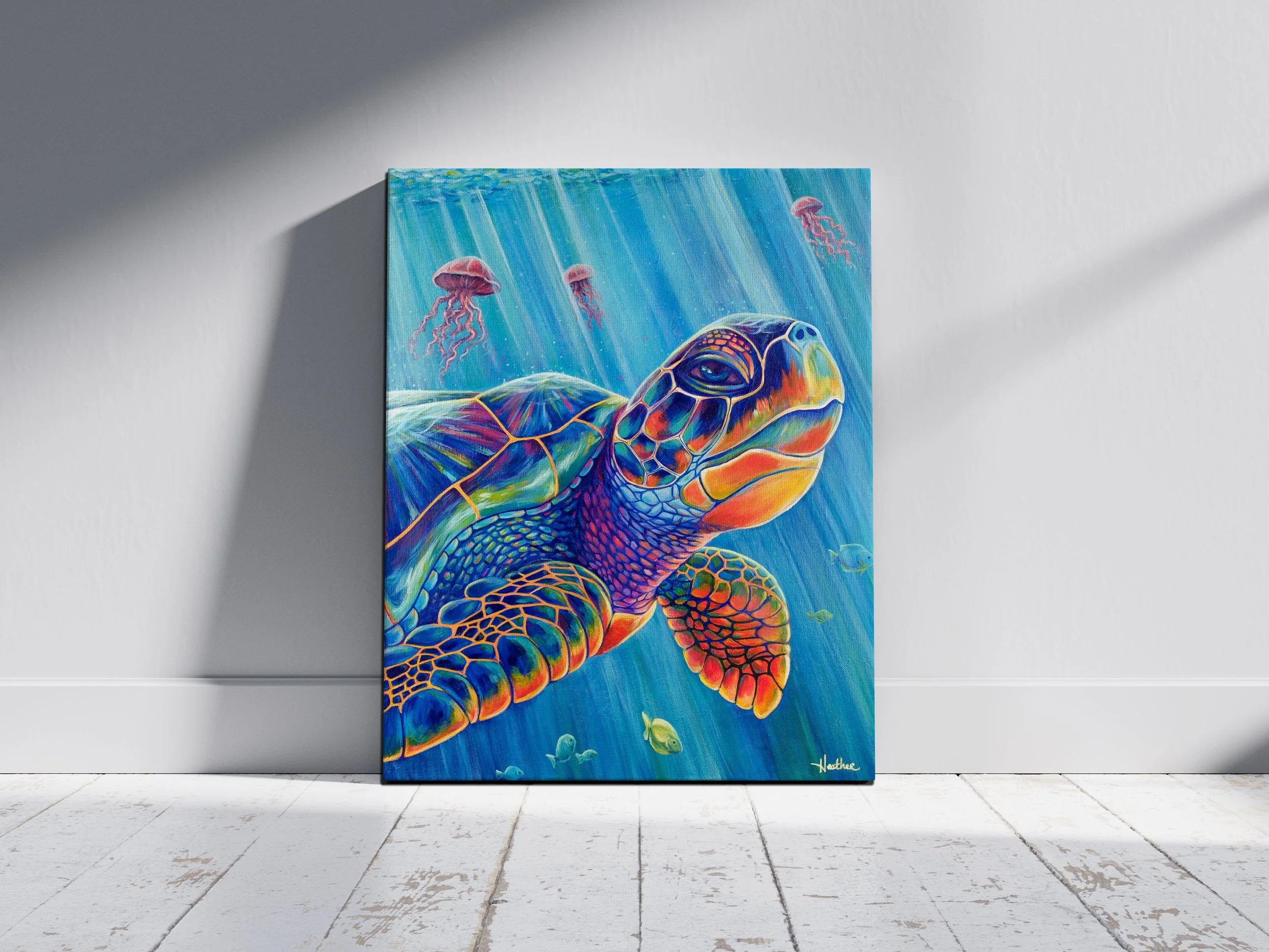 "Sea Turtle Rays of Sun" (Original Acrylic Painting 16x20)