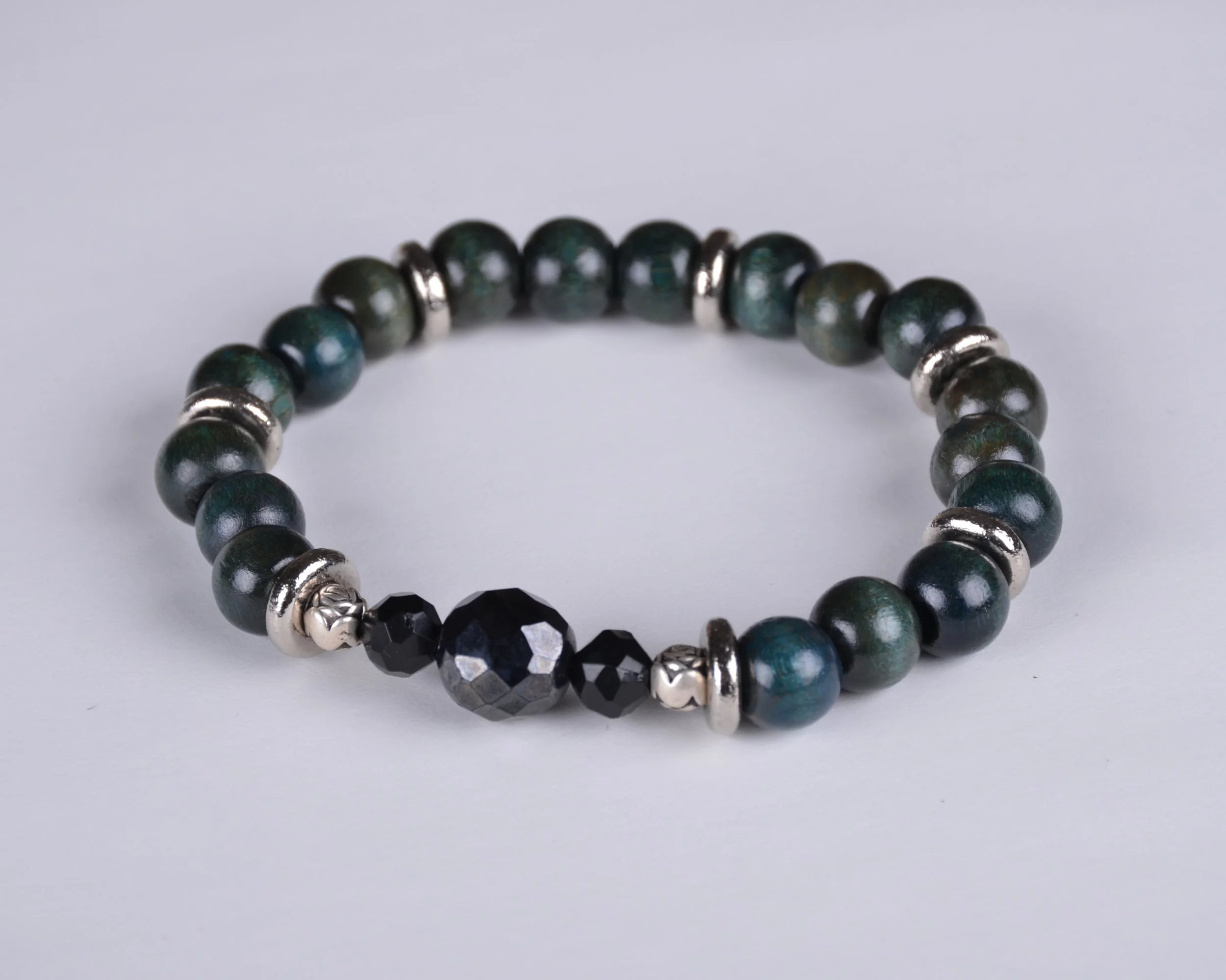 Dark Green & Silver Rose Bead Bracelet