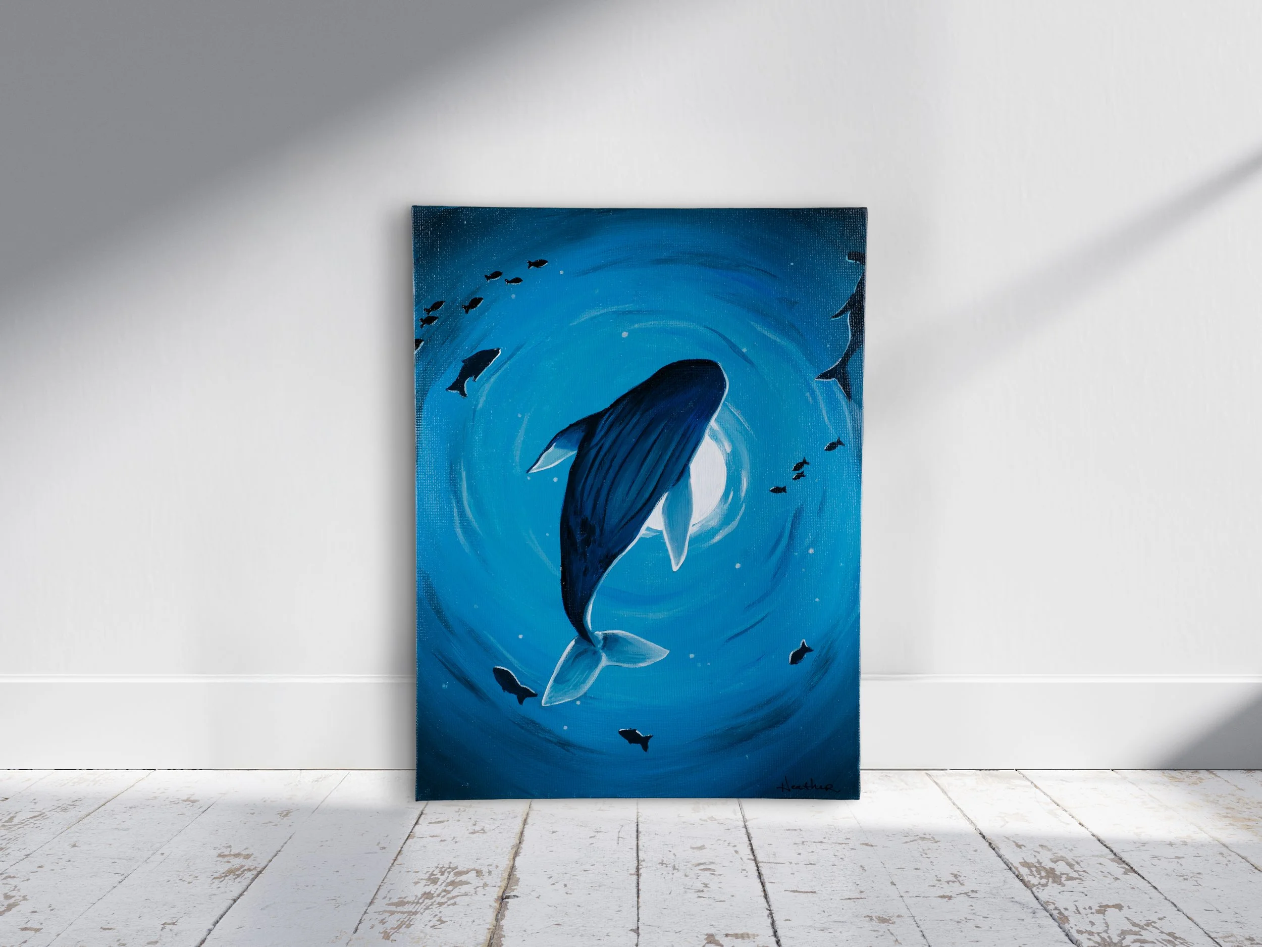 "Whale Eclipse" (Original Acrylic Painting 9x12)
