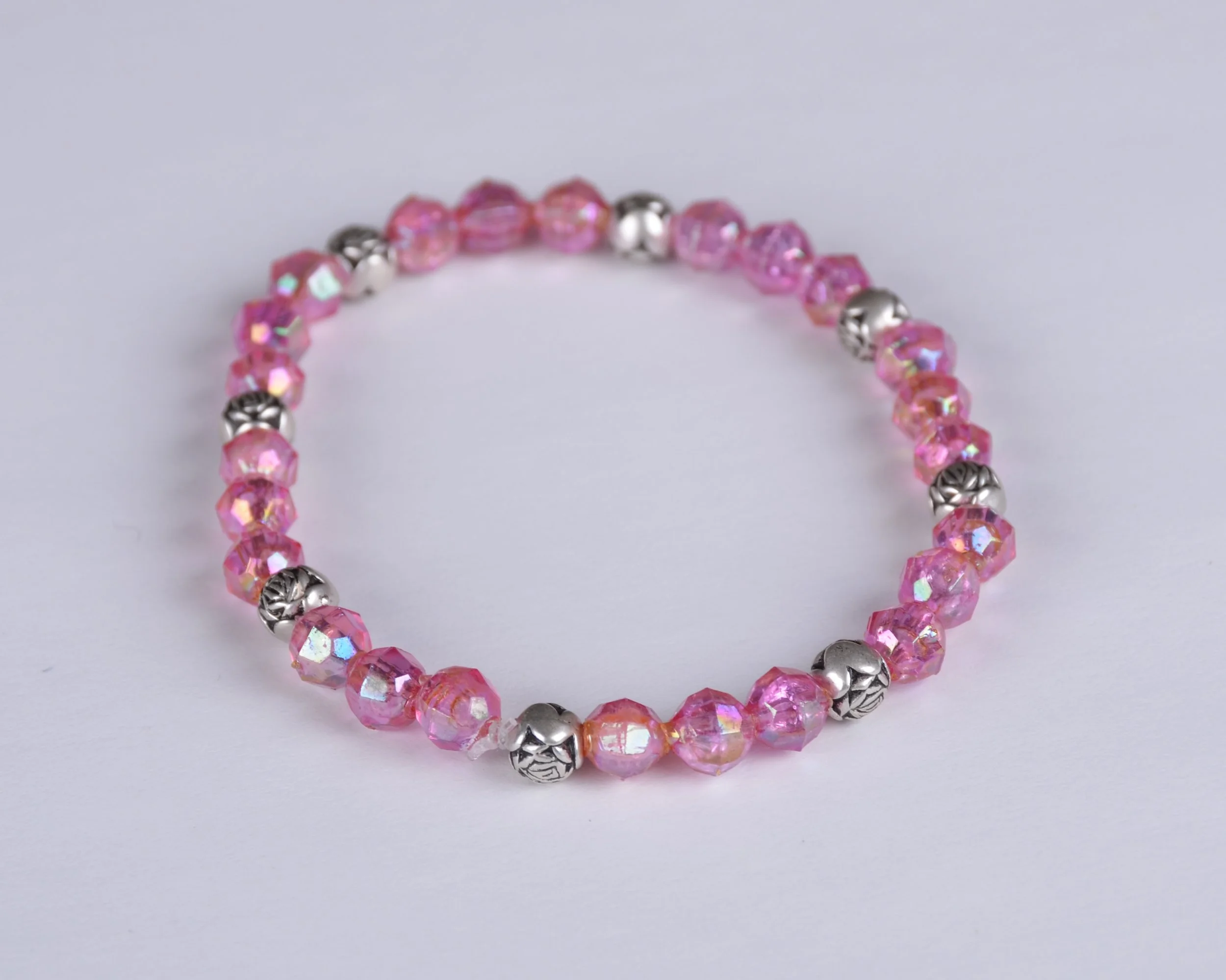 Pink & Silver Rose Bead Bracelet
