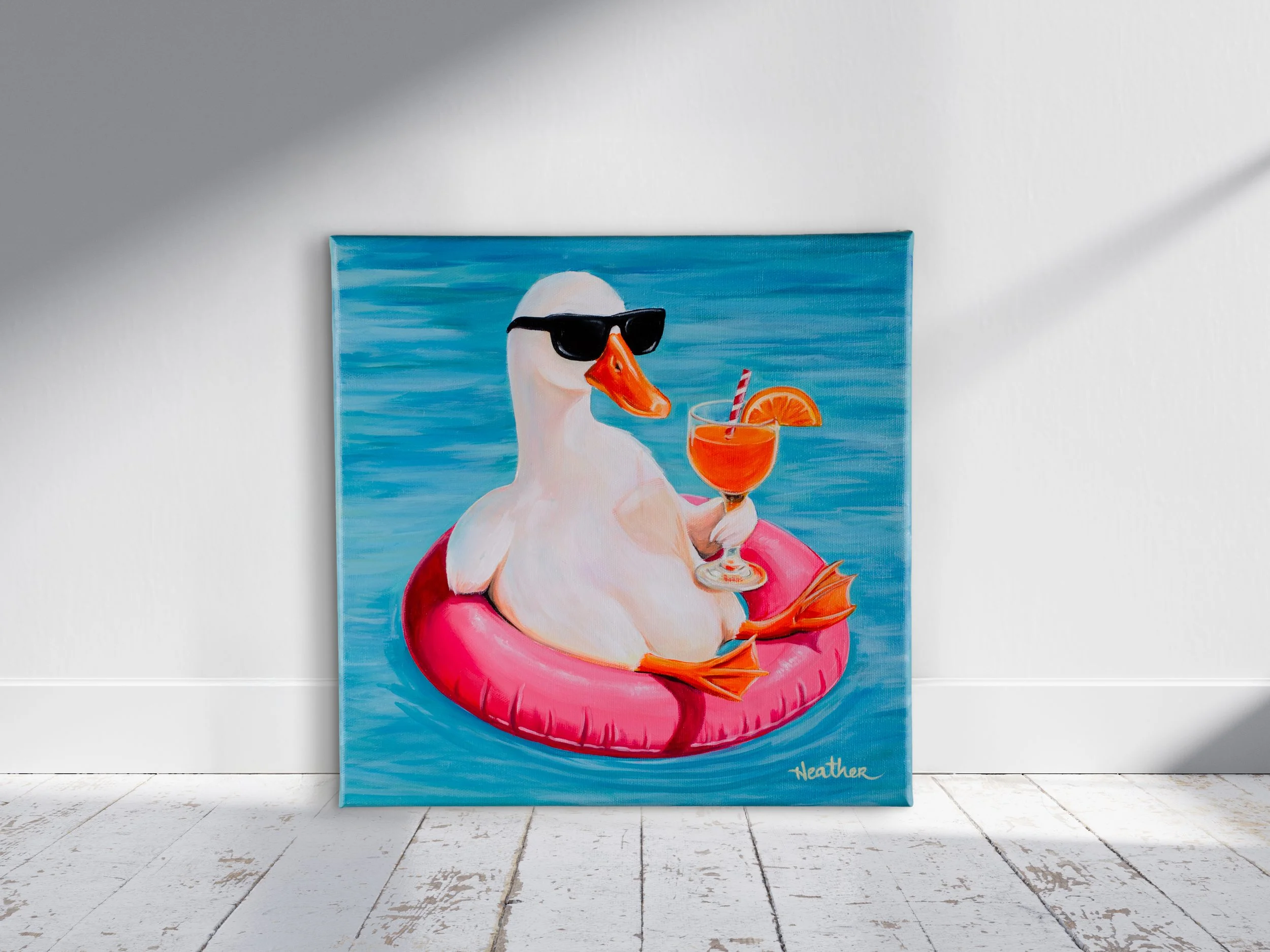 "Duck in a Float" (Original Acrylic Painting 12x12)