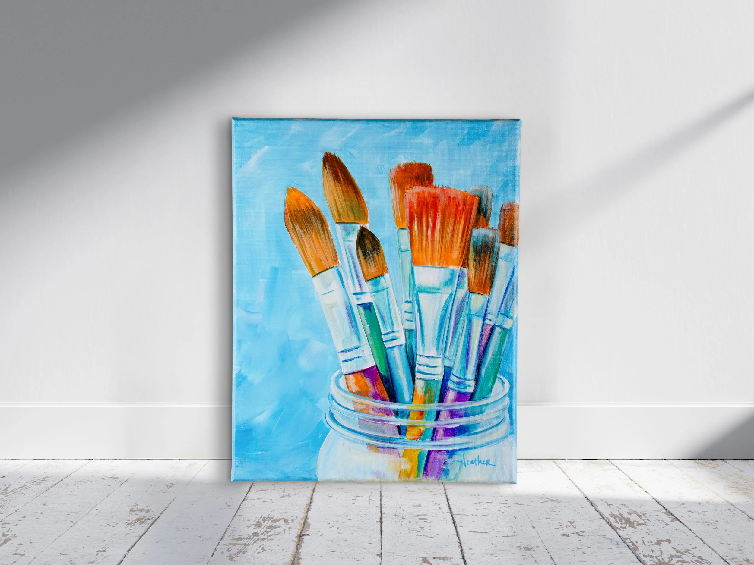 'Paint Brushes in Mason Jar' Original 11x14 Acrylic Painting