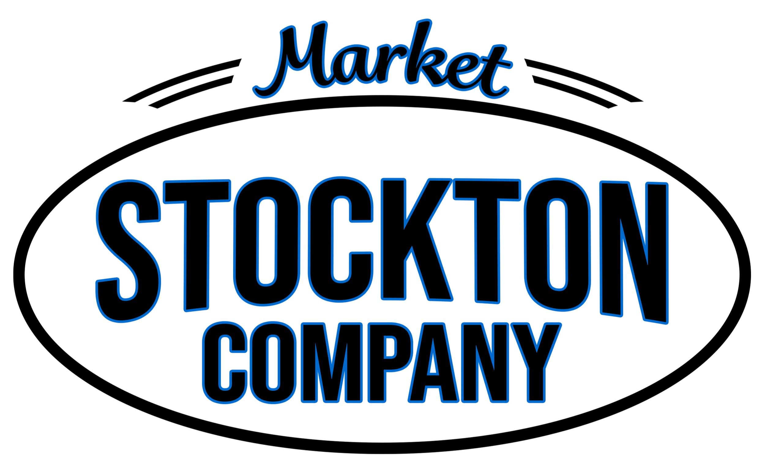 Market Stocktion Company logo in black, white, and blue with an oval design and stylized text.