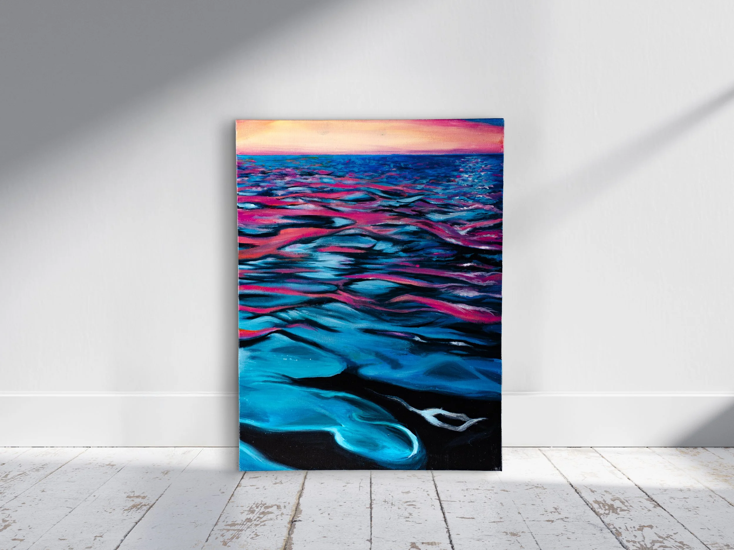 "Sunset Waves" (Original Acrylic Painting 9x12)