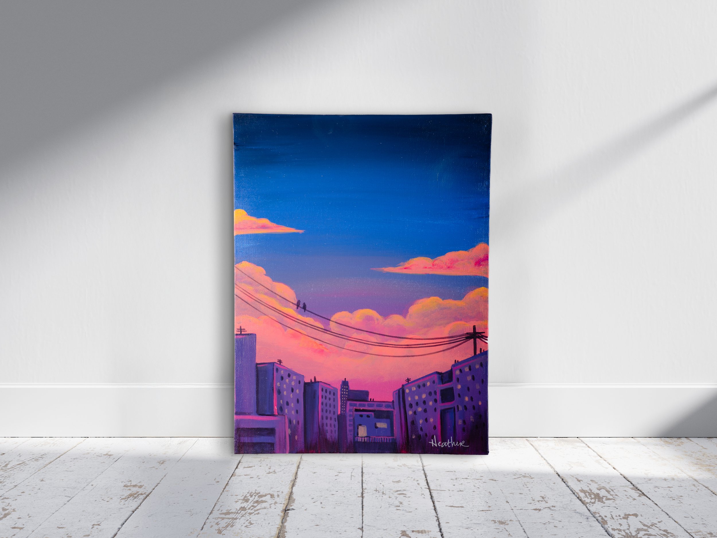 "Sunset City" (Original Acrylic Painting 9x12)