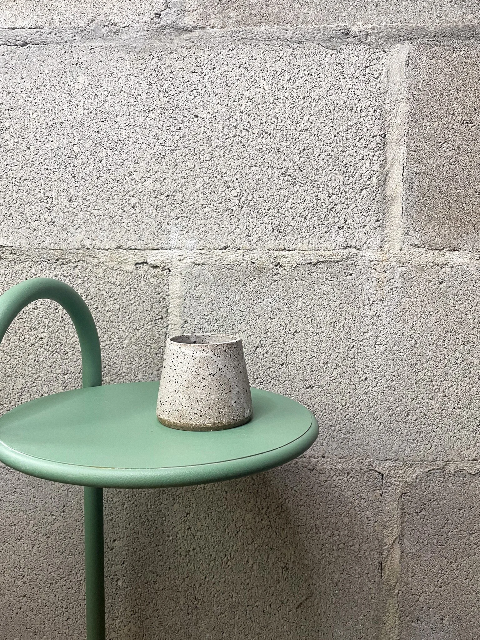 hand-glazed ceramic small cup in matte white, Scandinavian punk aesthetic, Wrecked Works
