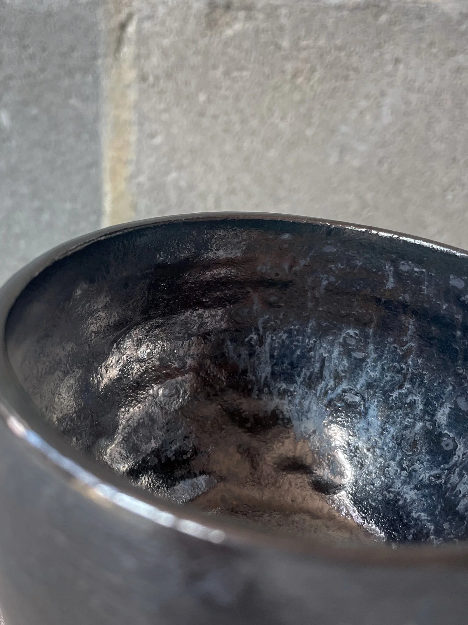 hand-glazed ceramic mug in gunmetal gray, Nordic minimal aesthetic, Wrecked Works