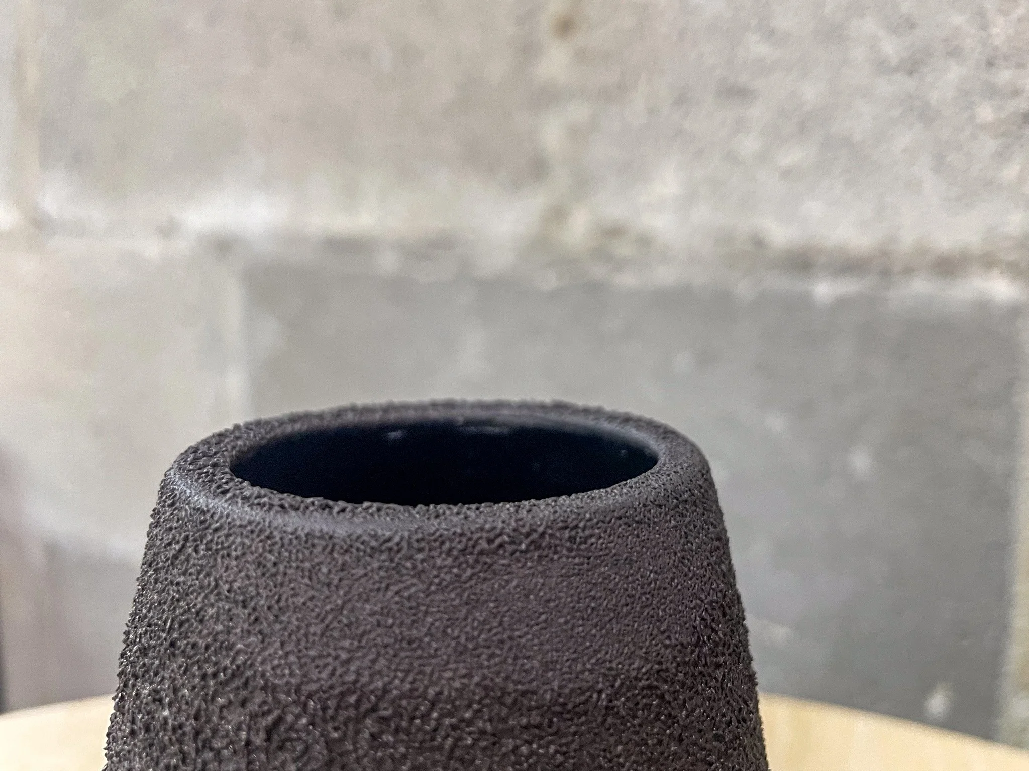 hand-glazed ceramic vase in dark gritty finish with gloss interior, Nordic punk design, Wrecked Works