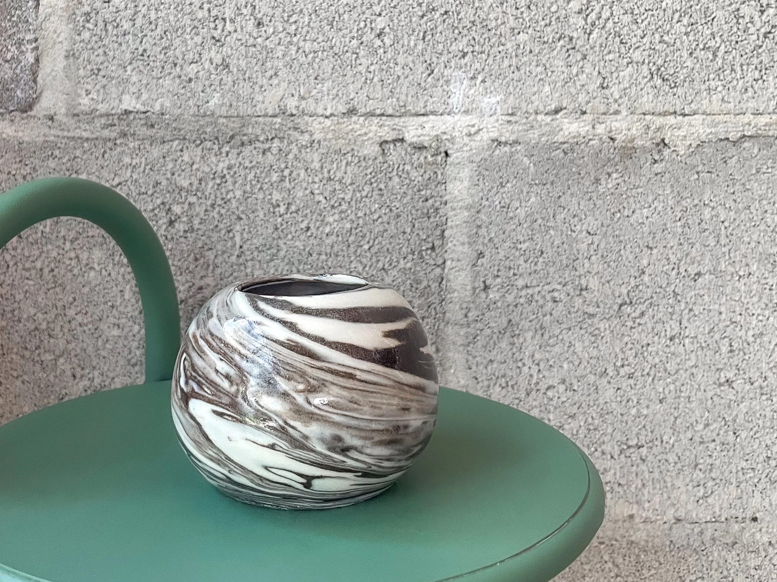 hand-glazed ceramic vase in blended two-tone clay, punk handmade aesthetic, Wrecked Works