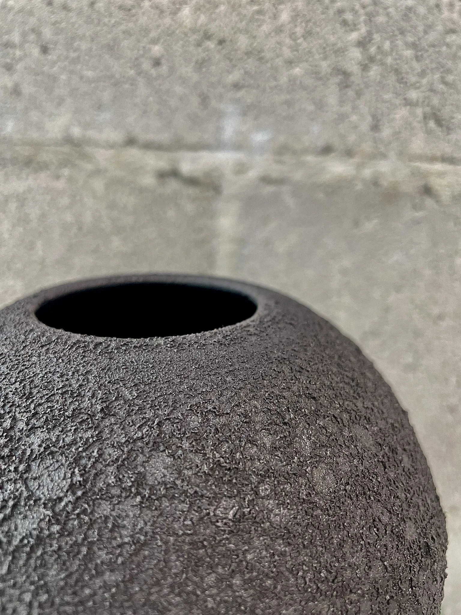 hand-glazed ceramic vase in dark moon lunar finish, stark punk aesthetic, Wrecked Works