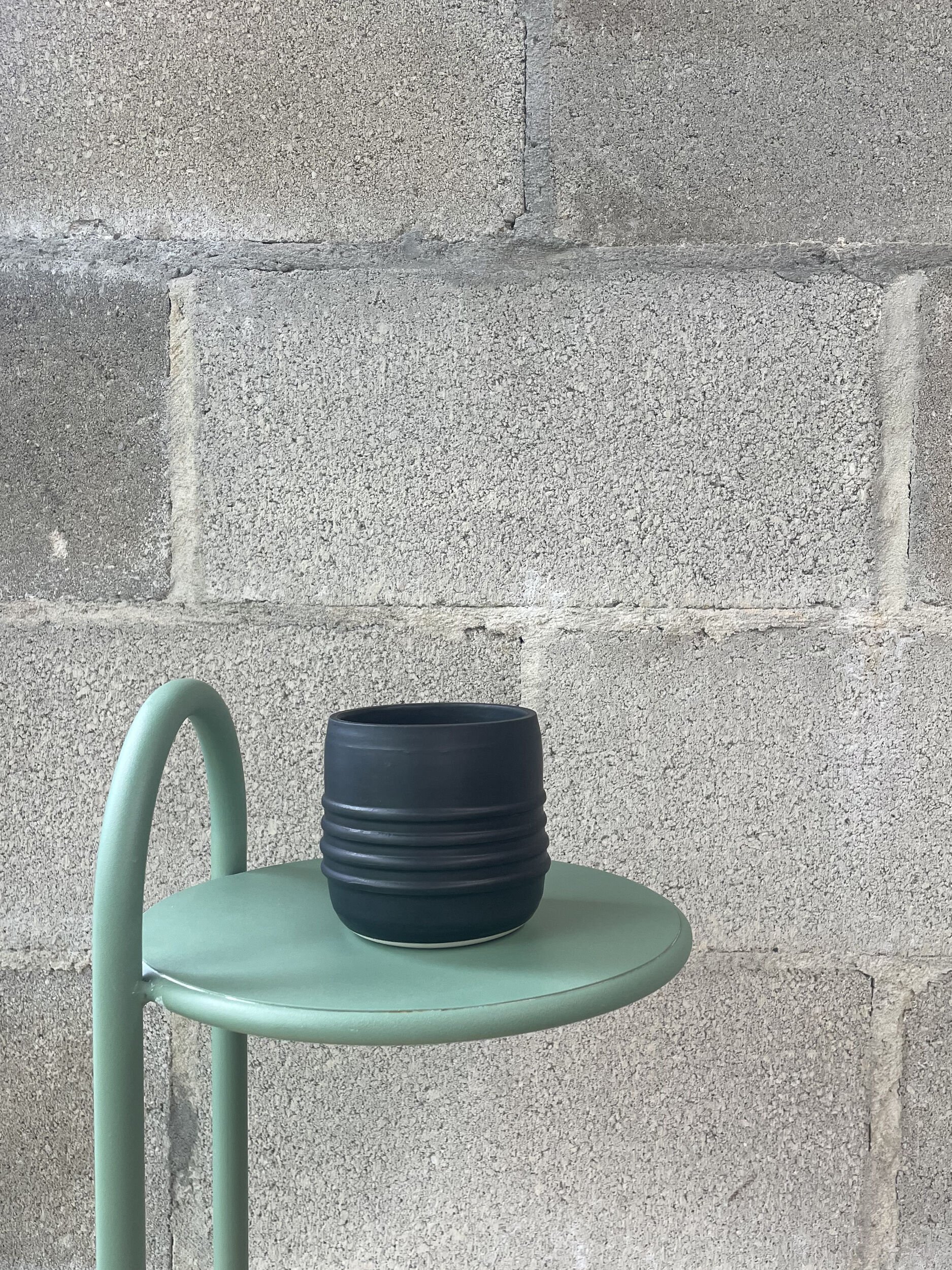 hand-glazed ceramic tall mug in matte black, Nordic punk design, Wrecked Works