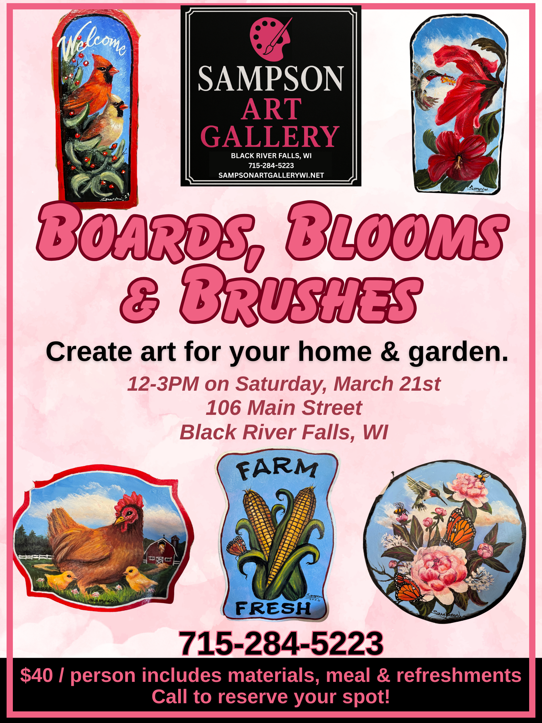 Boards, Blooms & Brushes: A Sampson Art Gallery Painting Experience