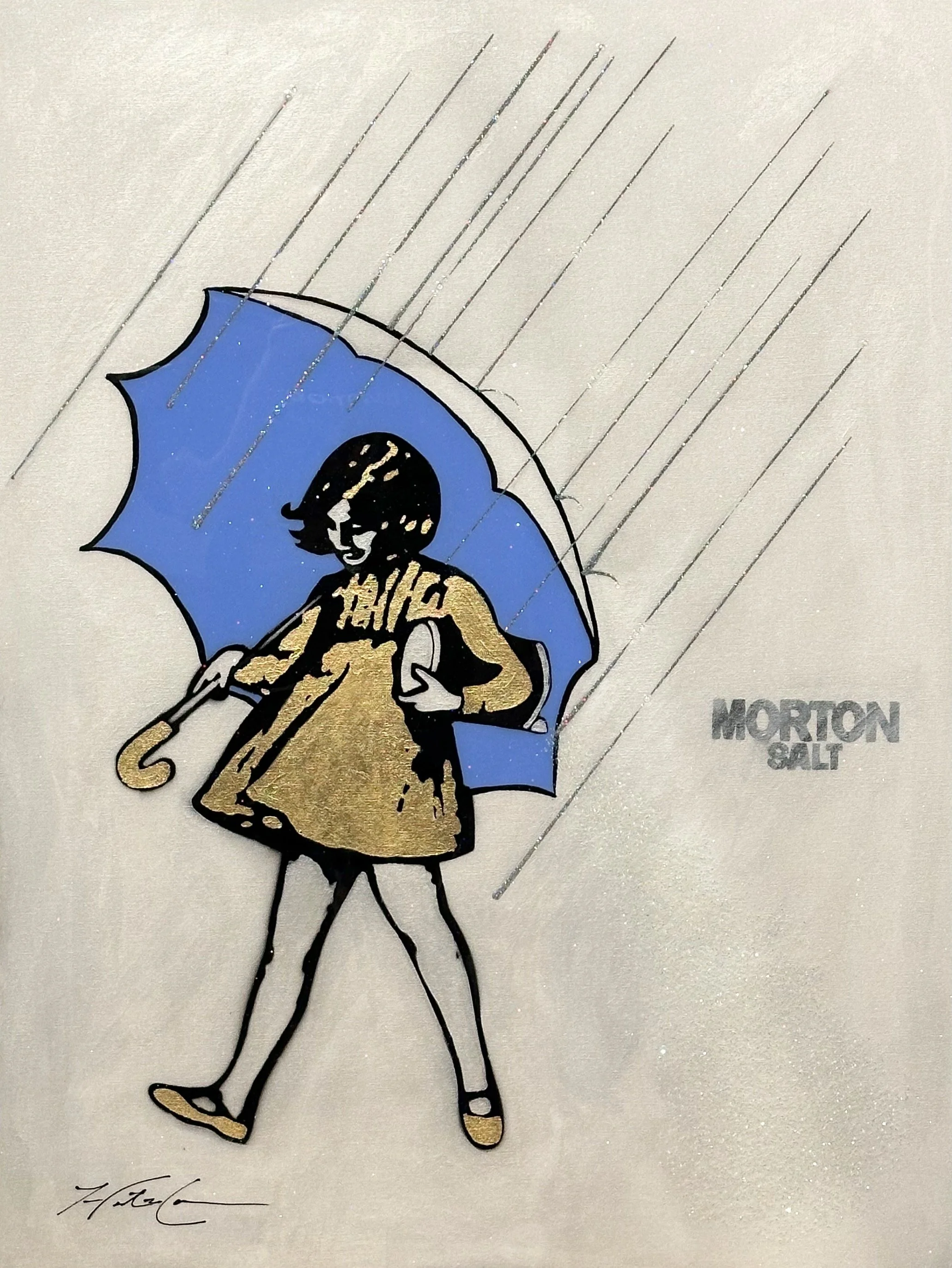 A recurring series exploring confidence, rain, and playful femininity through a trench-clad figure with an umbrella. Hunter Connor reimagines vintage advertising with layered texture, creating collectible mini pop-art prints full of charm and wit.