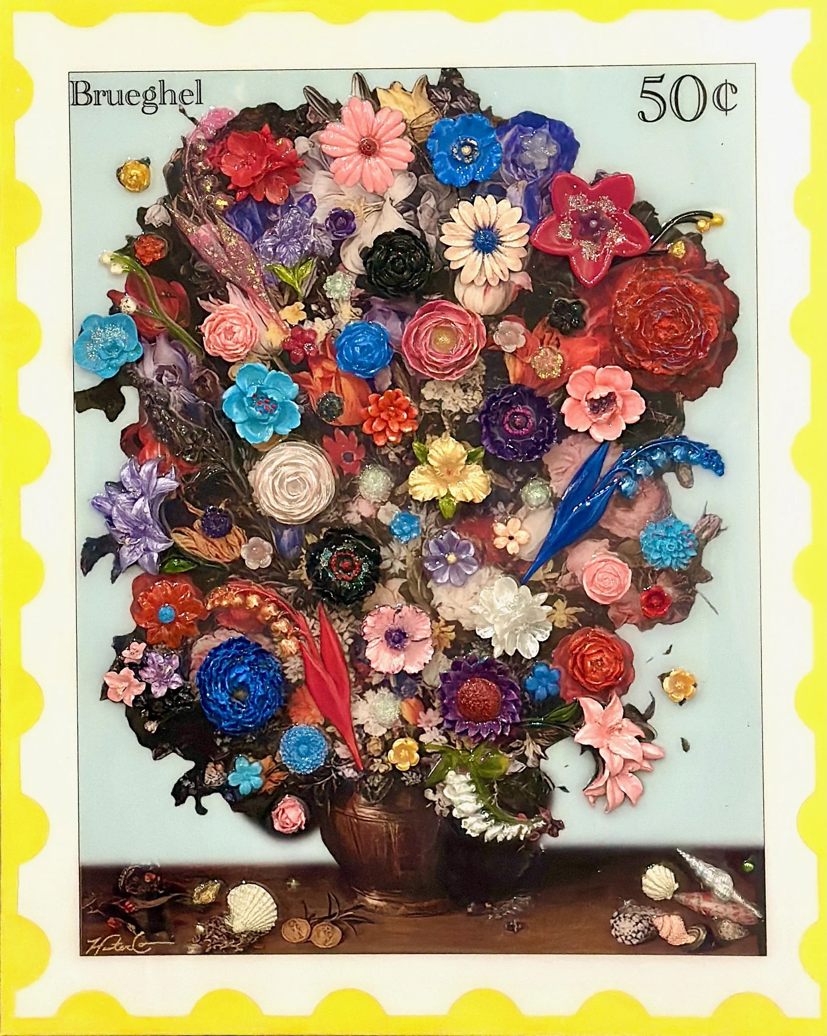Priceless Bouquet is a 40 × 30-inch original mixed-media floral artwork by Dallas-based contemporary artist Hunter Connor. Vibrant blossoms, layered collage and luxury-inspired details reinterpret the traditional flower arrangement as a contemporary 