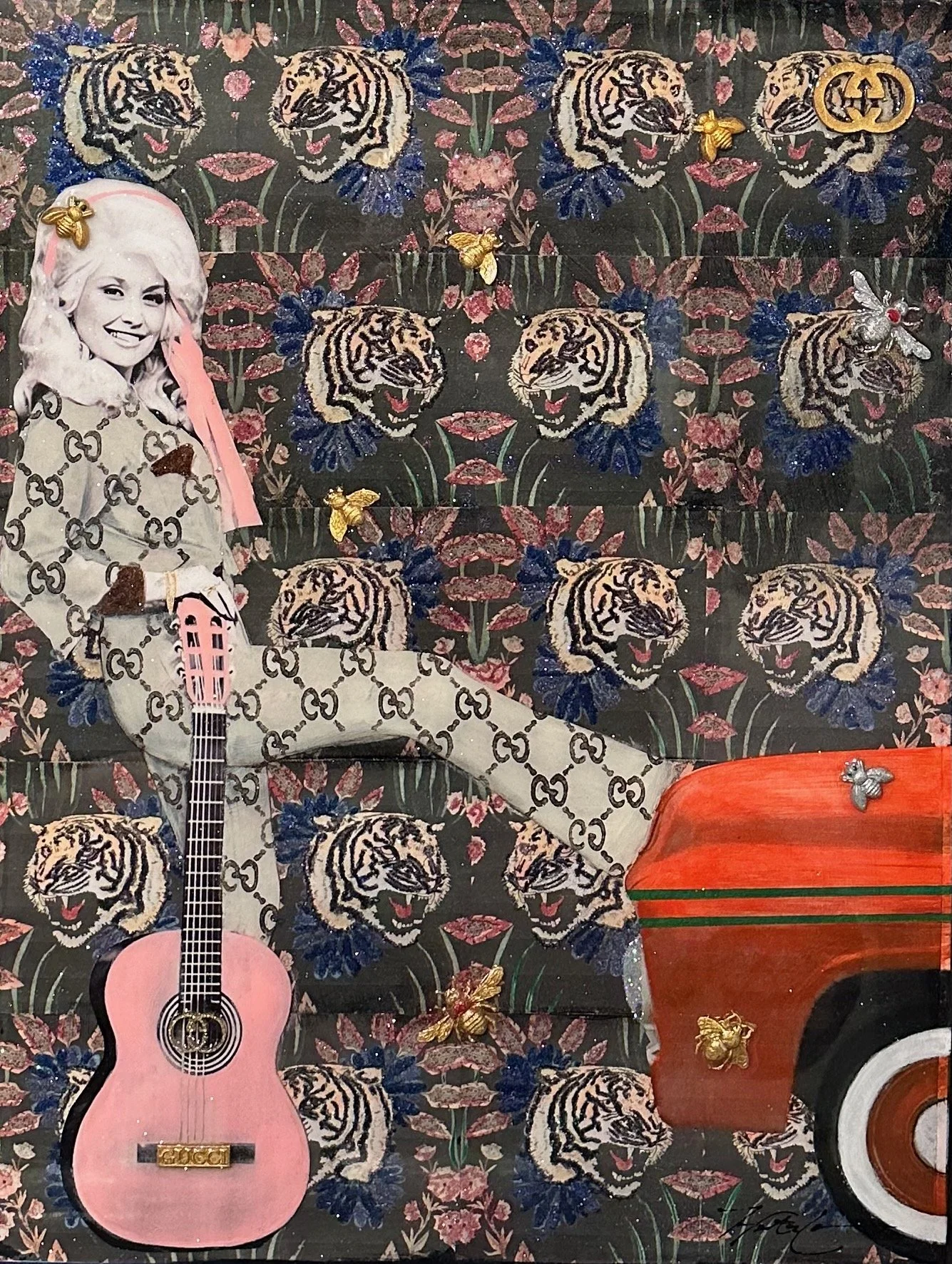 9-5 Gucci — 30x30x1.5 in, 2025 — 9-5 Gucci is a fashion-forward tribute to hustle culture, where designer chic meets everyday grit. This Hunter Connor original blends luxury logos with pop vibrancy, perfect for collectors with a sharp eye for satire.