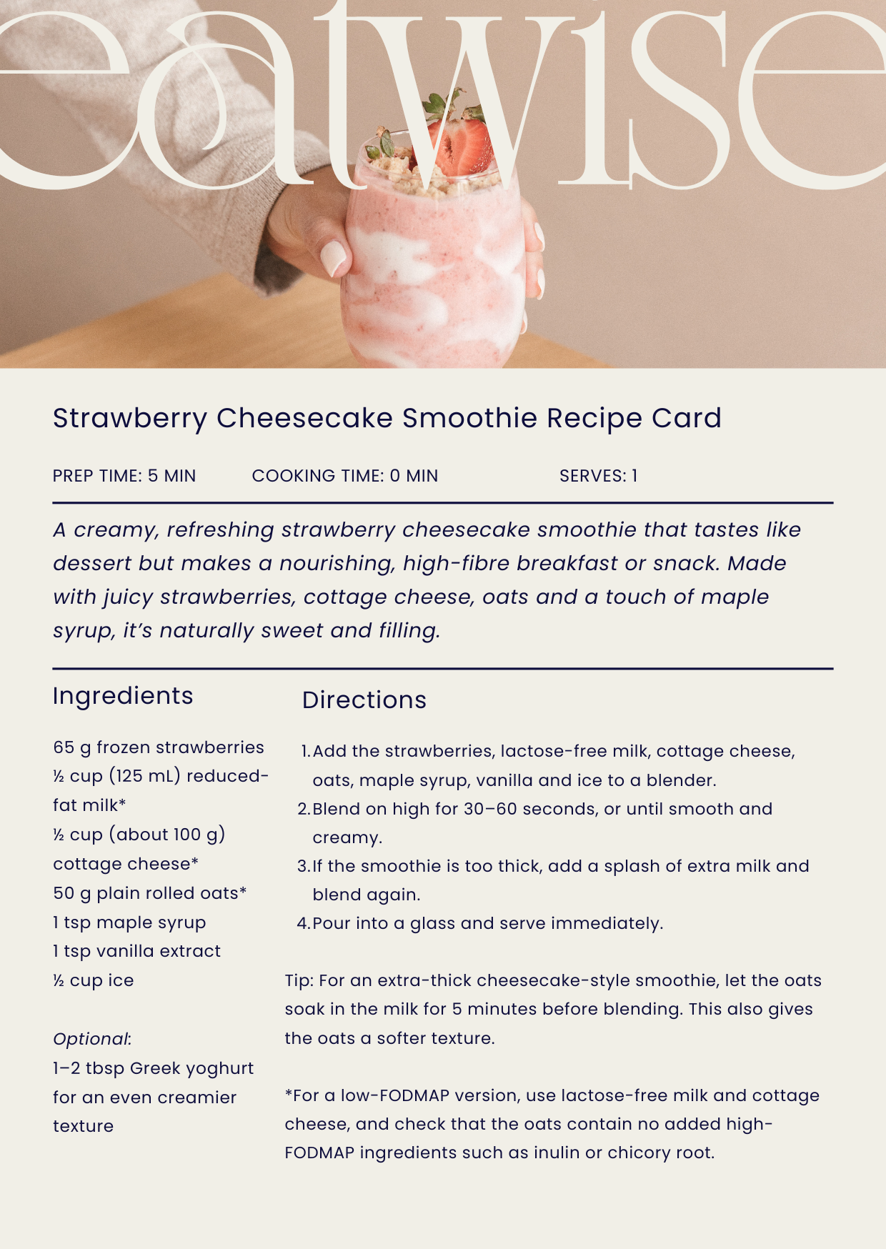 Strawberry Cheesecake Smoothie Recipe Card