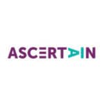 The word 'ASCERTAIN' with the 'T' replaced by a blue play button icon, on a black background.