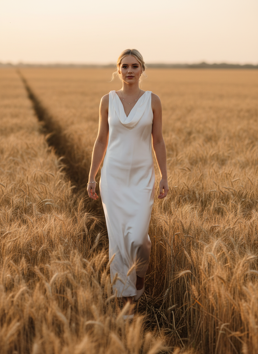 Silk Cowl Neck Wedding Gown