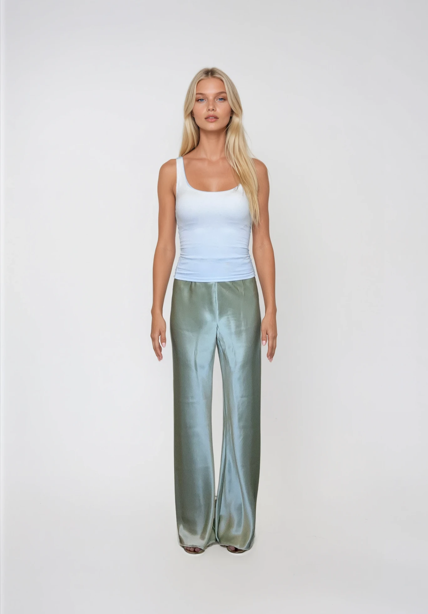 Sage 100% Silk Satin Bias Cut Trousers